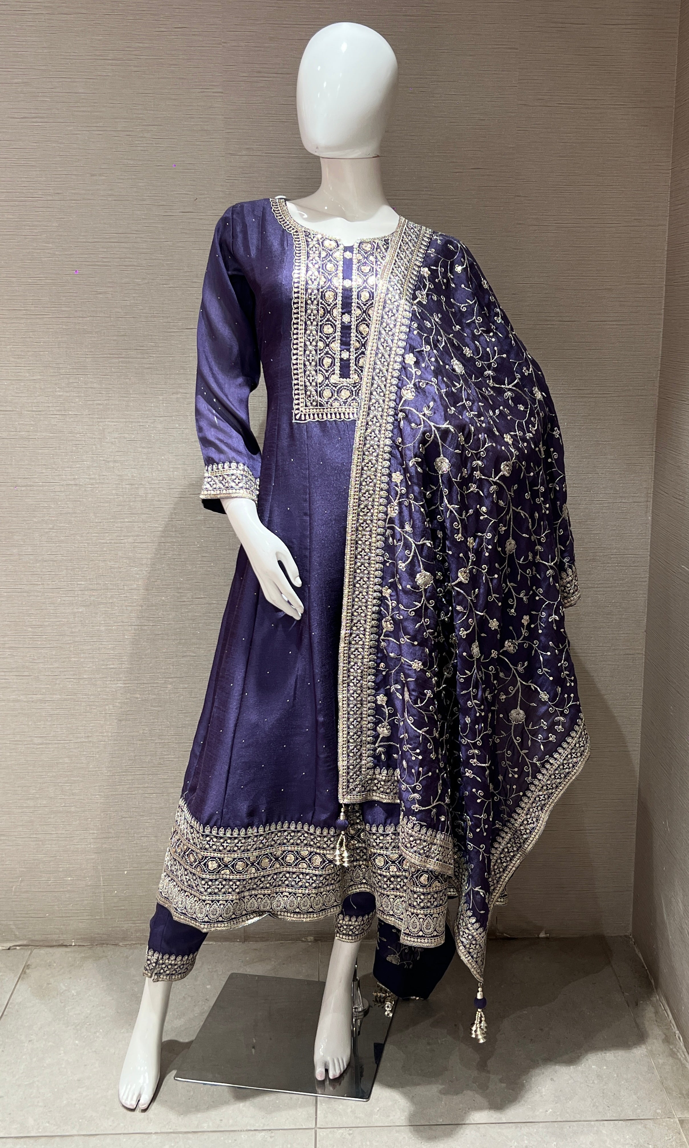 Purple Graceful Anarkali Kurta Set with Dupatta