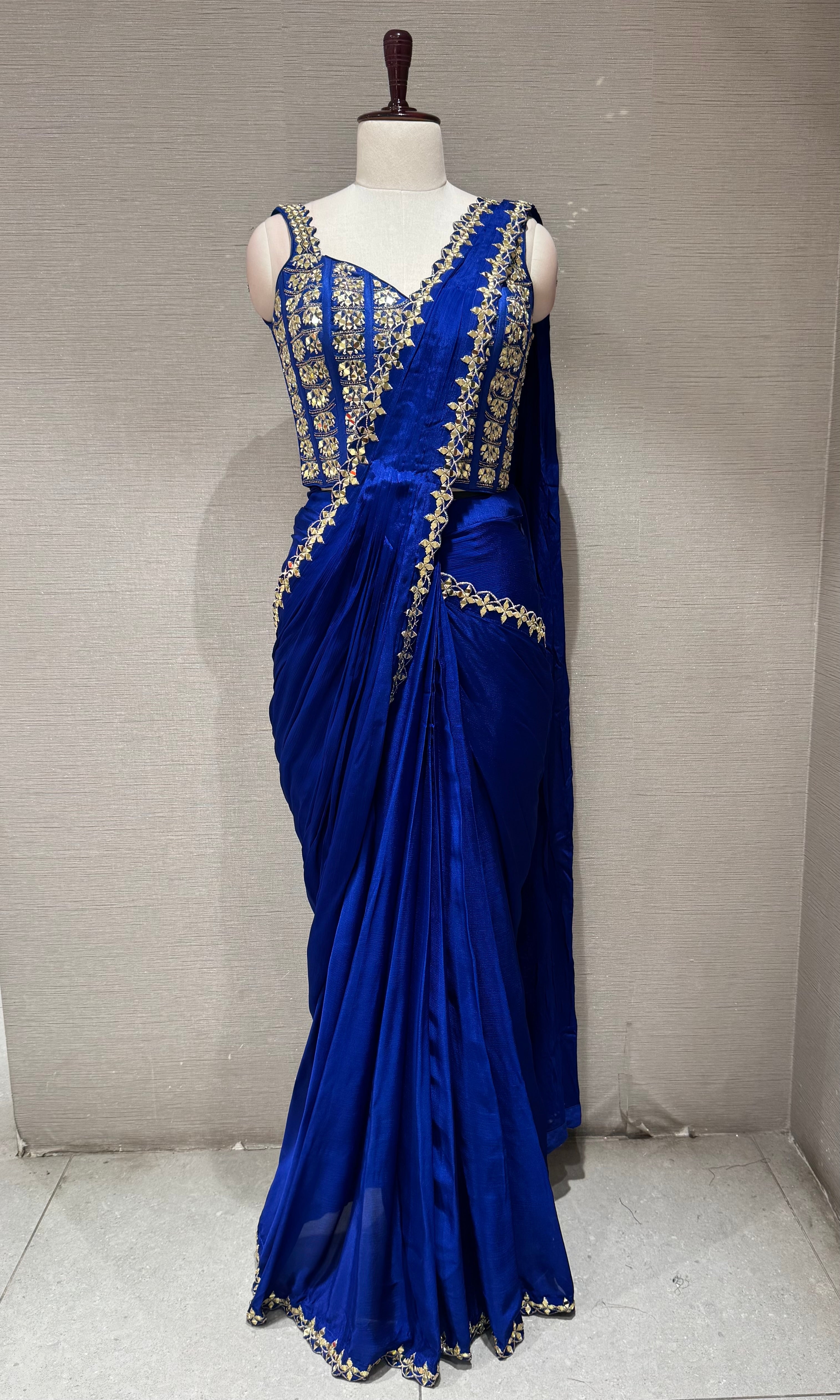 Royal Blue Georgette Draped Saree with Corset blouse