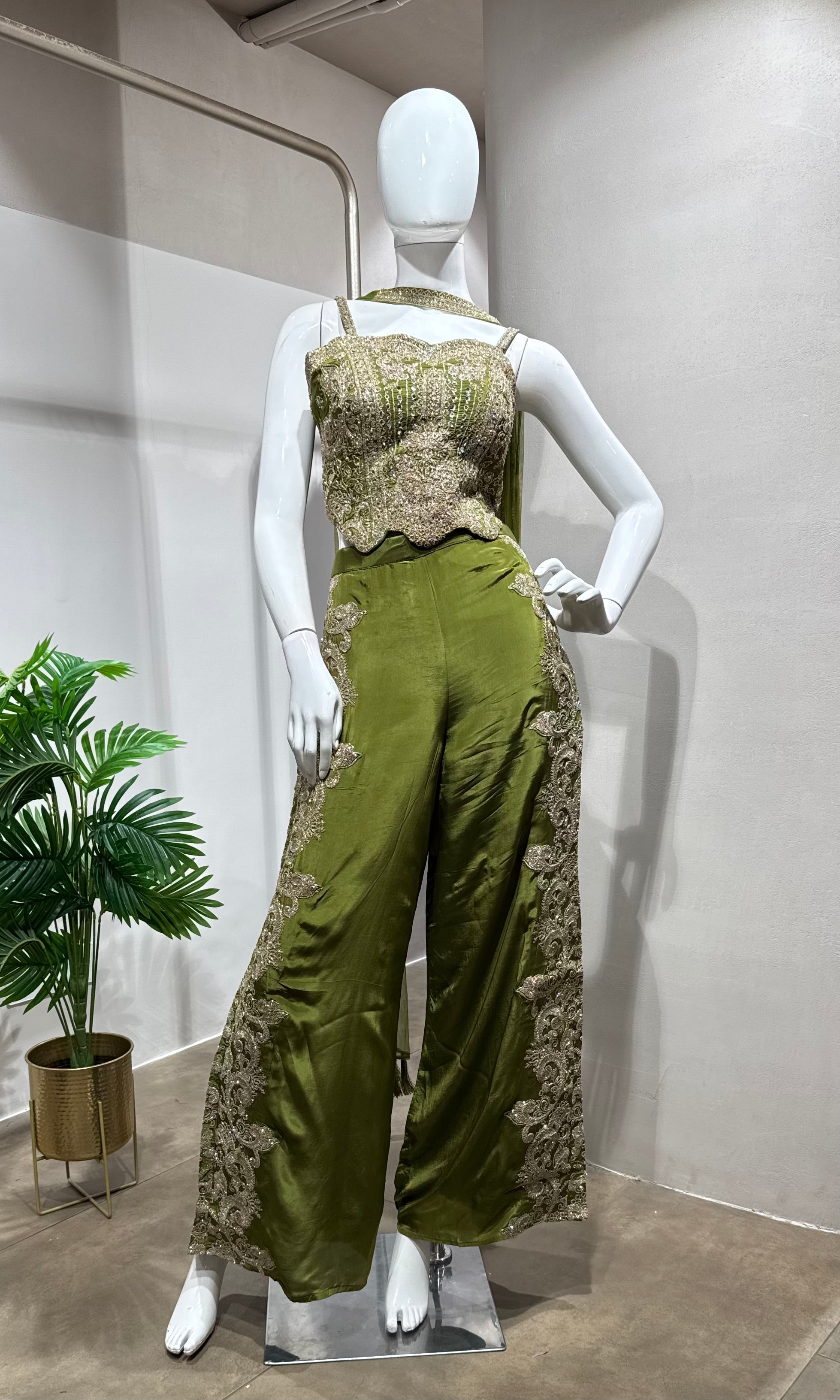 Mehendi Green Georgette Zari Sequin PALAZZO