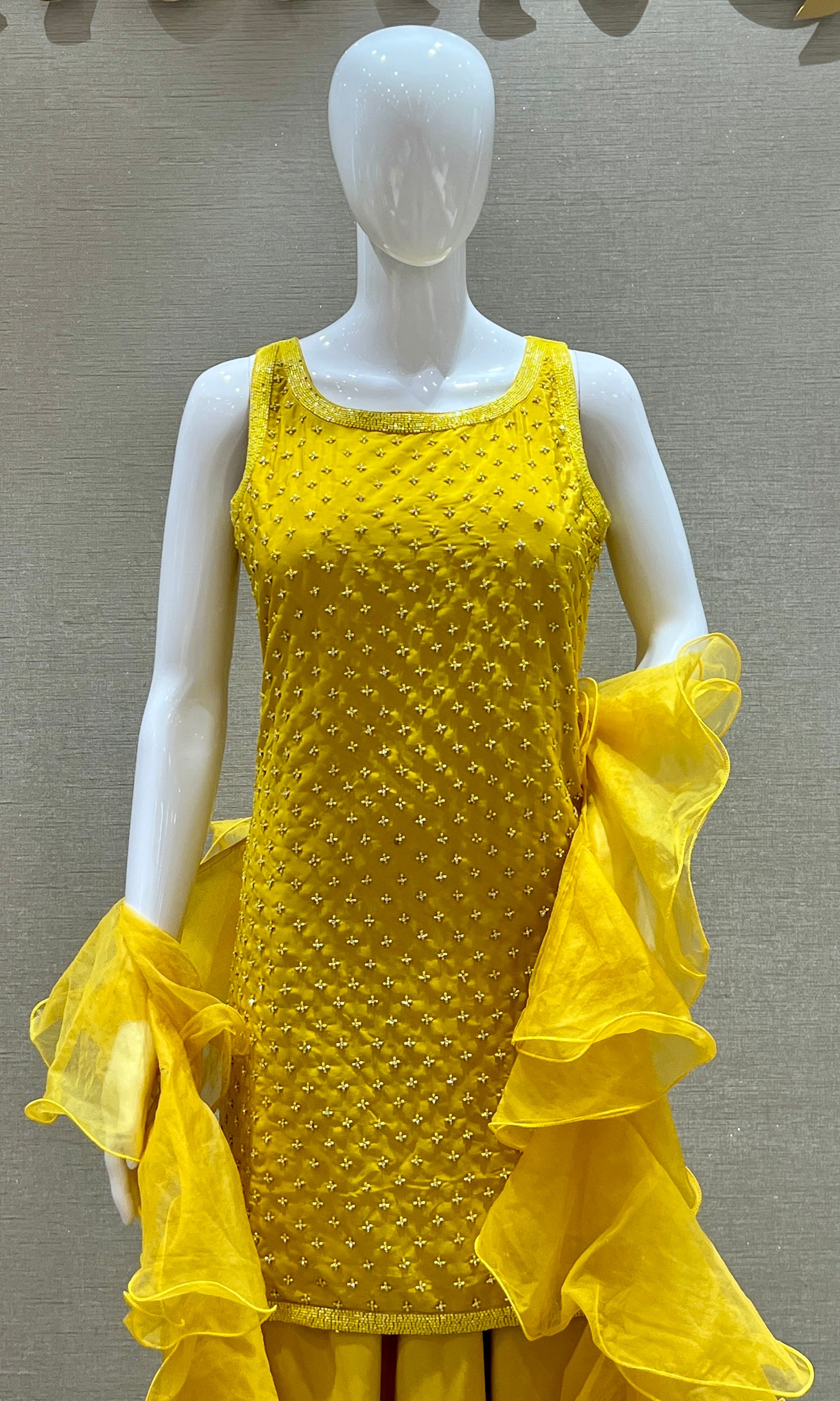 Yellow palazzo set with ruffle dupatta