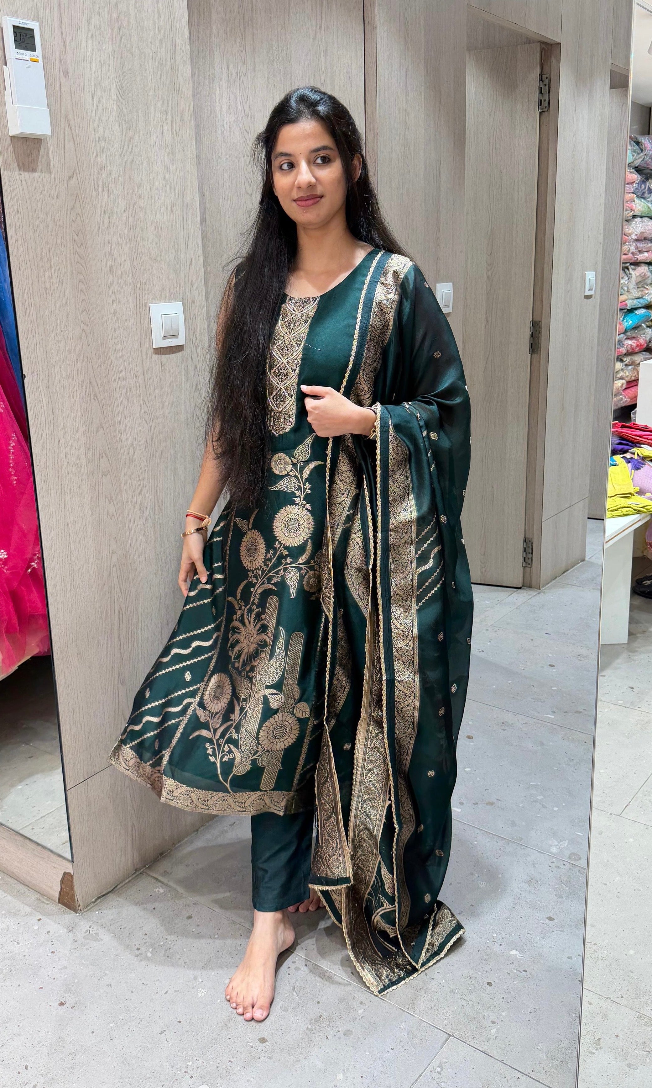 Bottle green GOLD EMBROIDERED kurta set