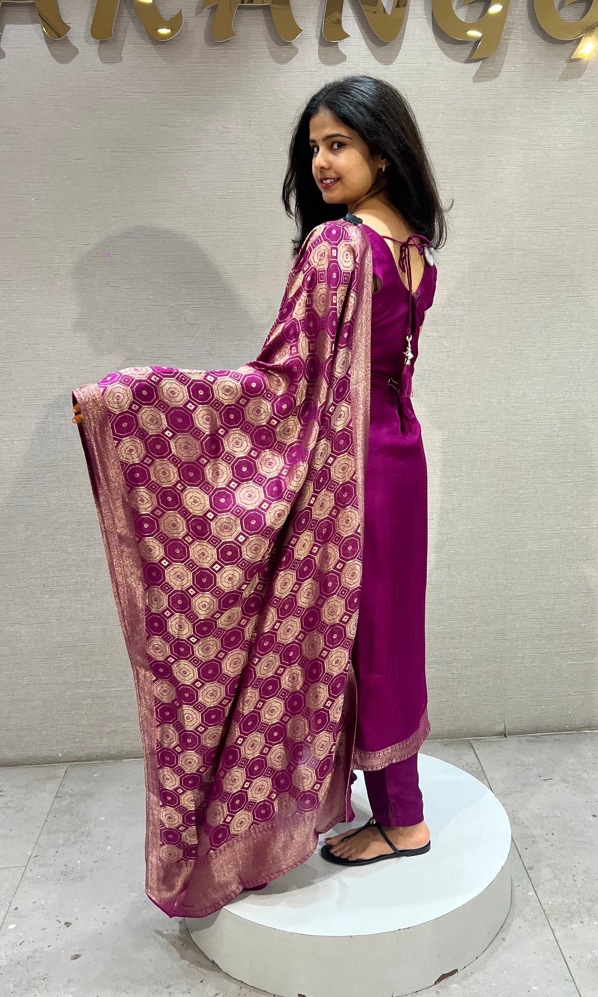 Purple banarasi Silk Kurta Set with Dupatta