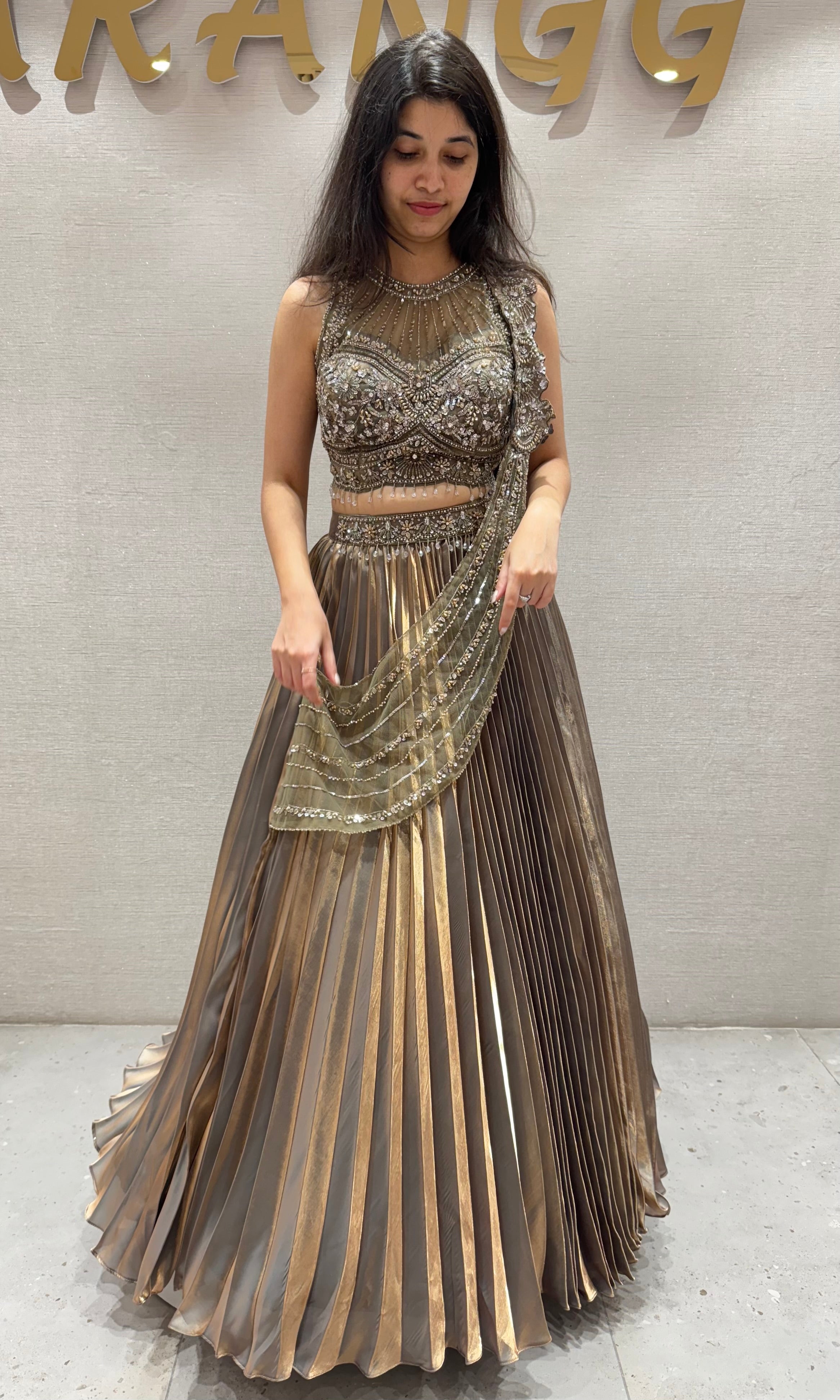 Green GLOW Lehenga WITH HALTER NECK BLOUSE