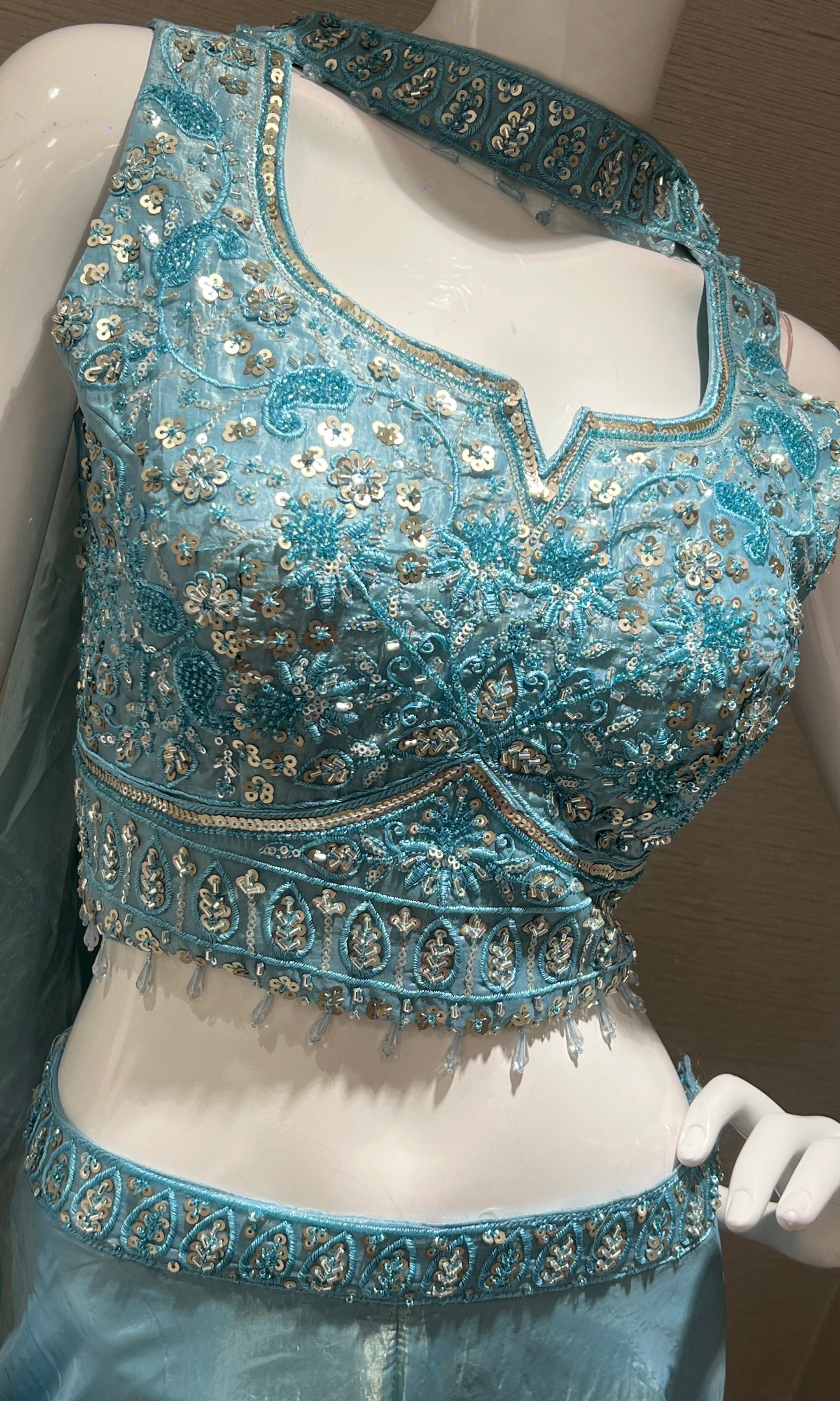 Sea Blue Sequined Embroidered Palazoo Set
