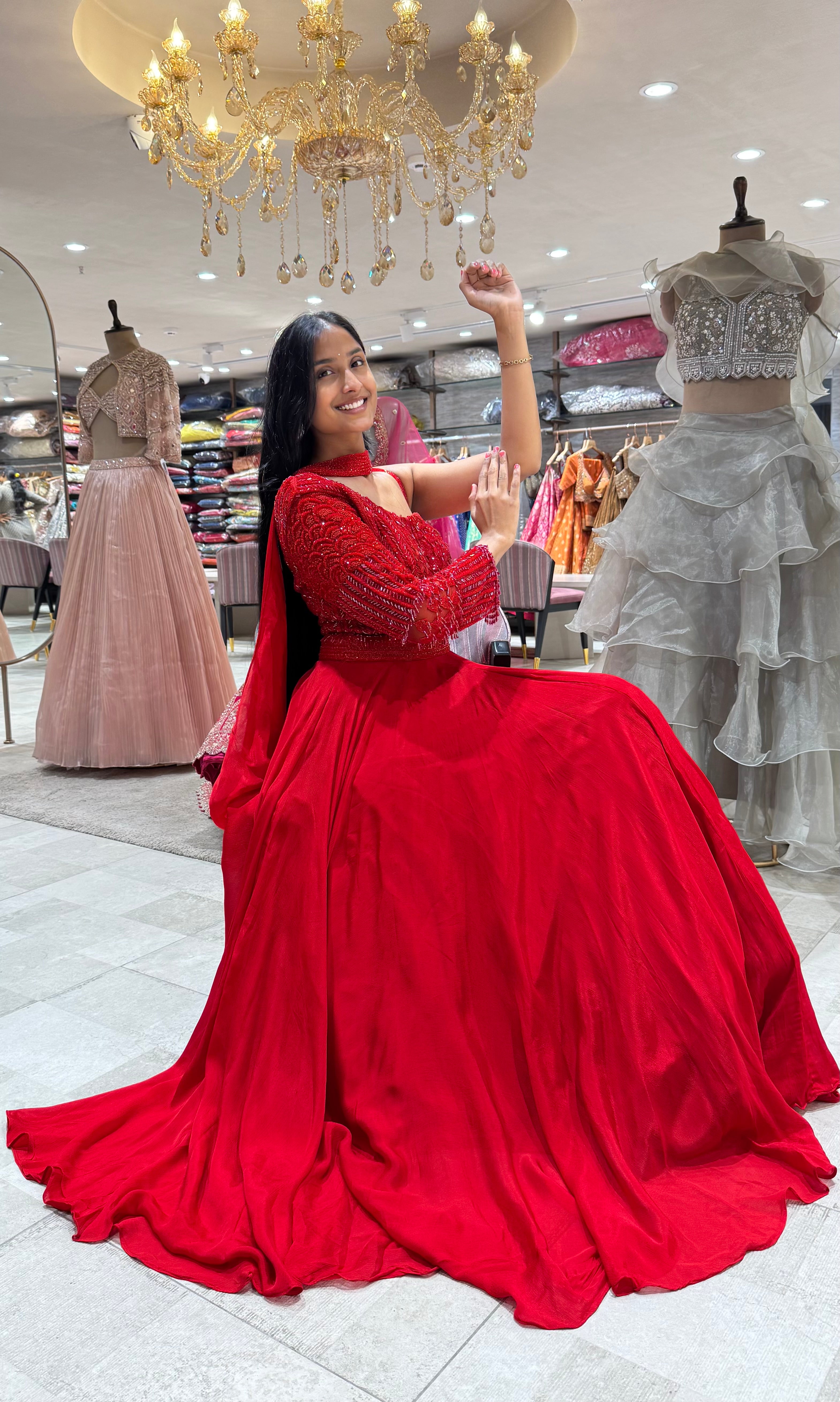 Red EMBELLISHED LEHENGA