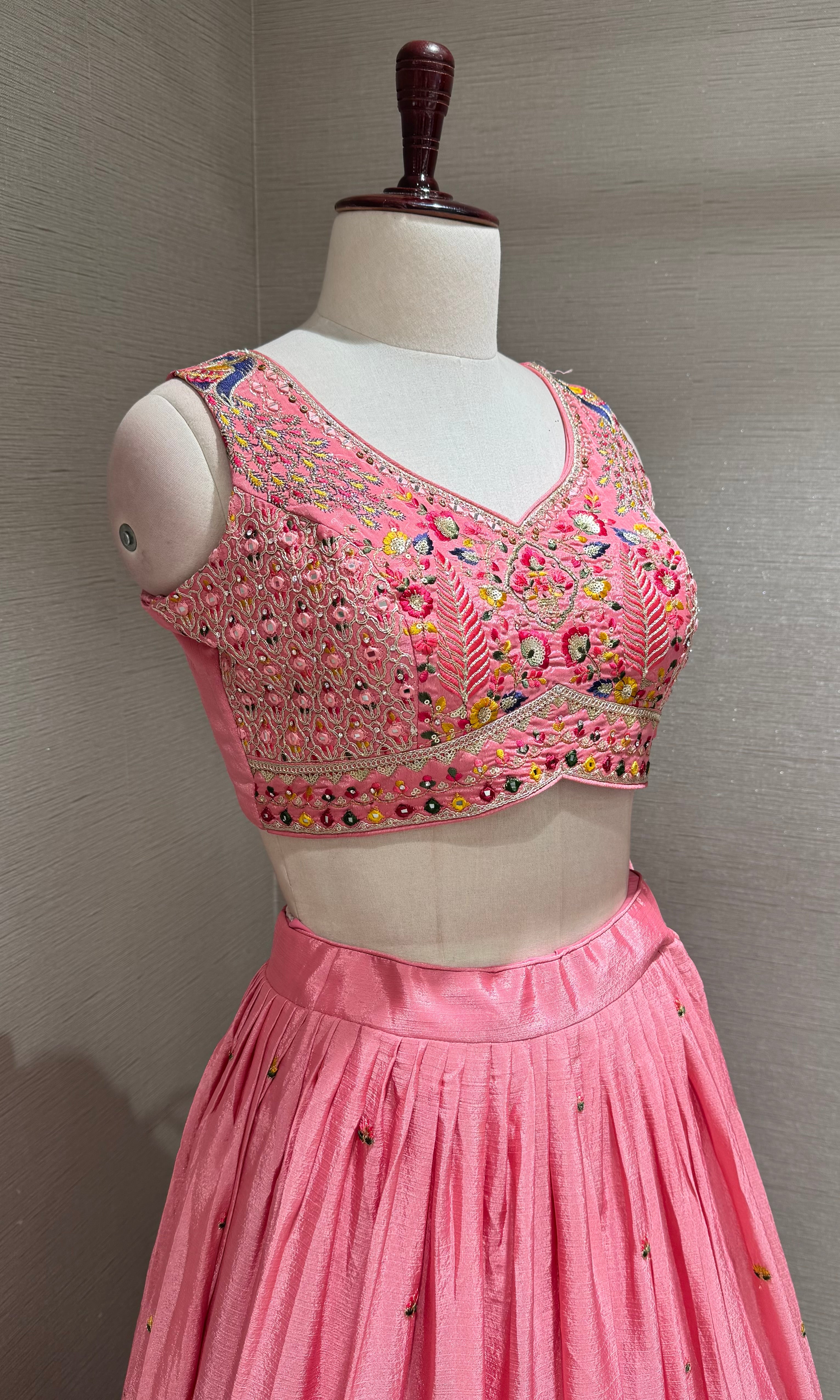 Pink Embroidered Lehenga Set