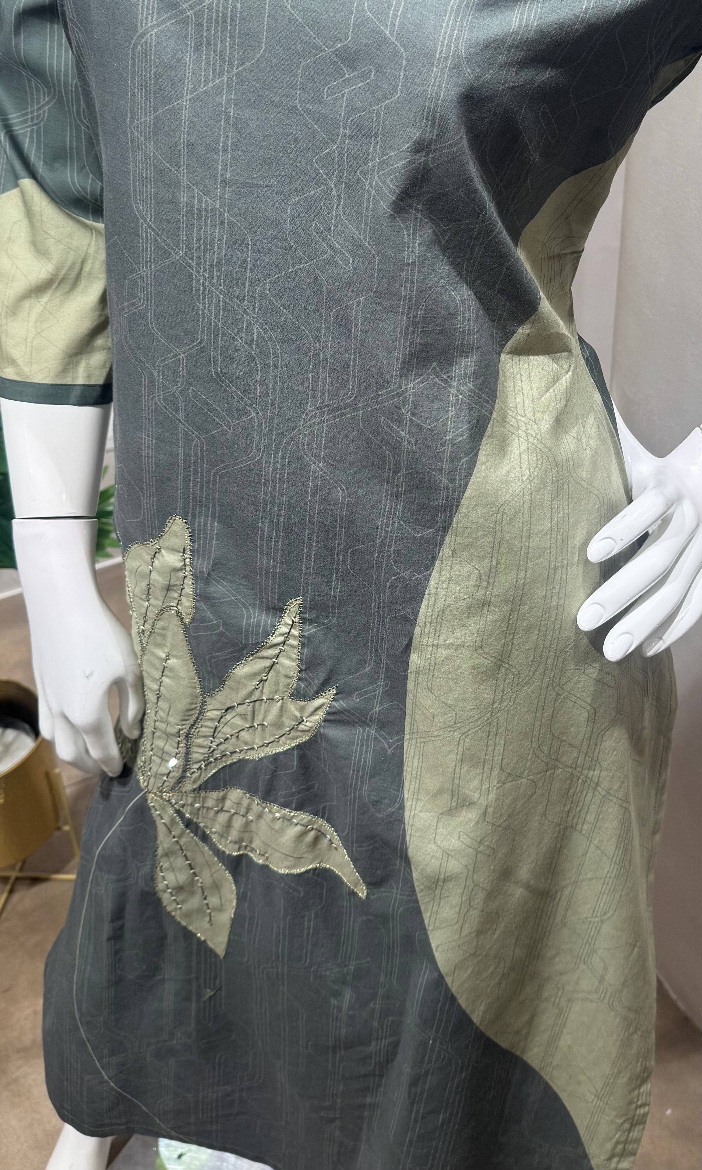 Green V-Neck Floral Embroidered kurta set