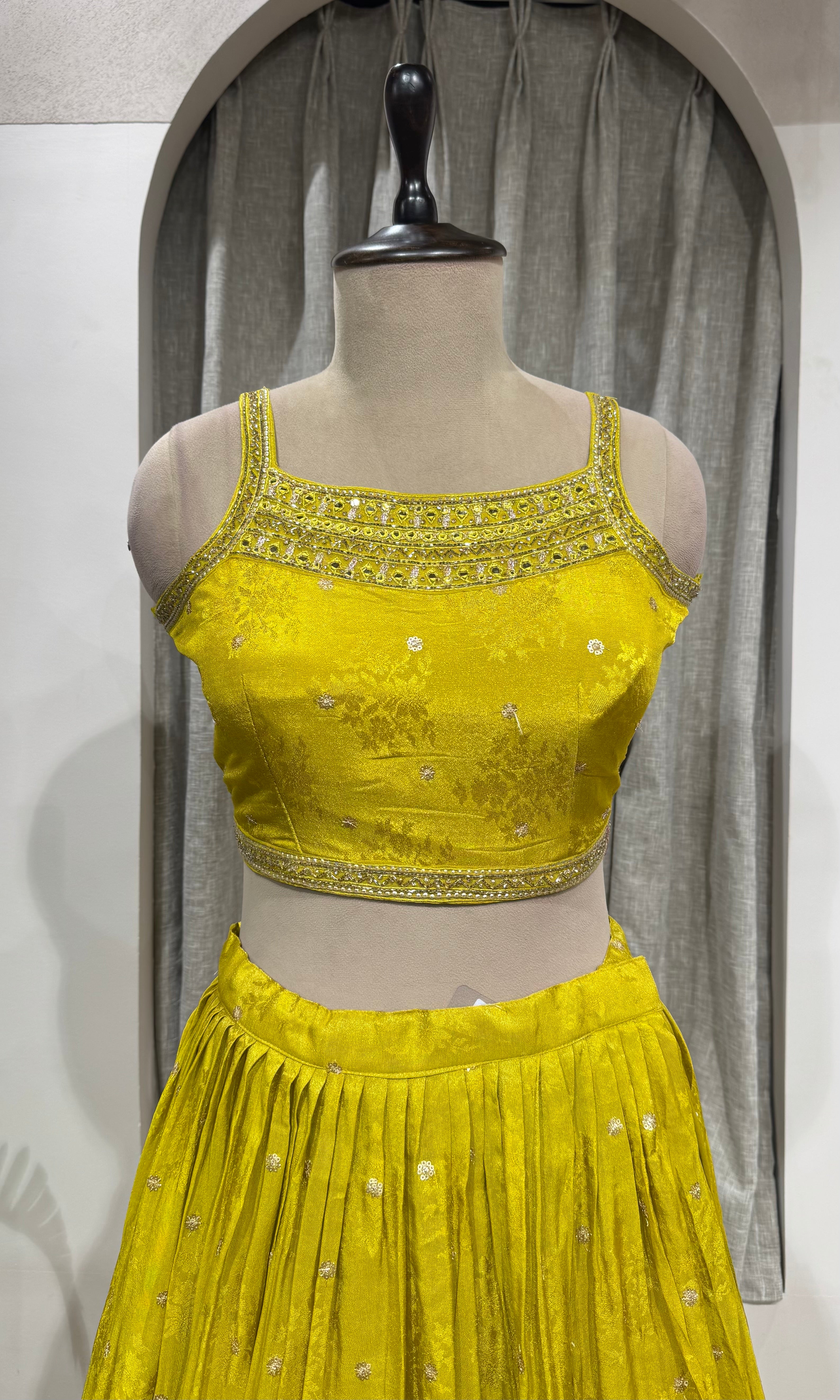 Lime green Georgette Lehenga Set with Net Dupatta