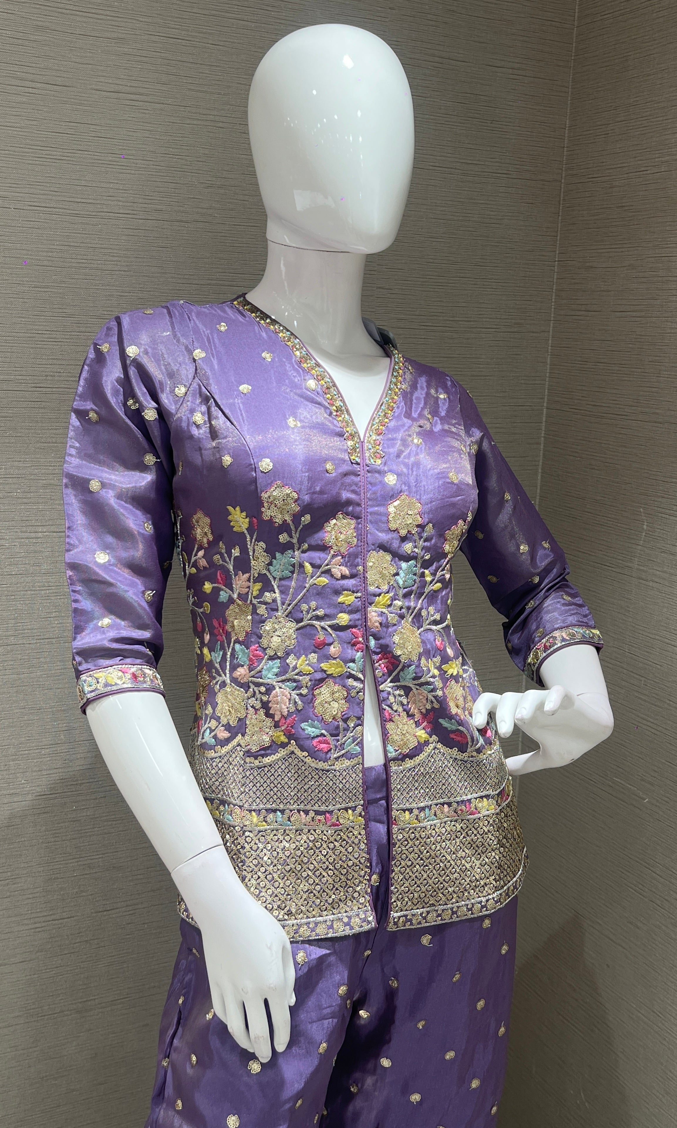 Light Purple Floral Embroidered Palazzo set