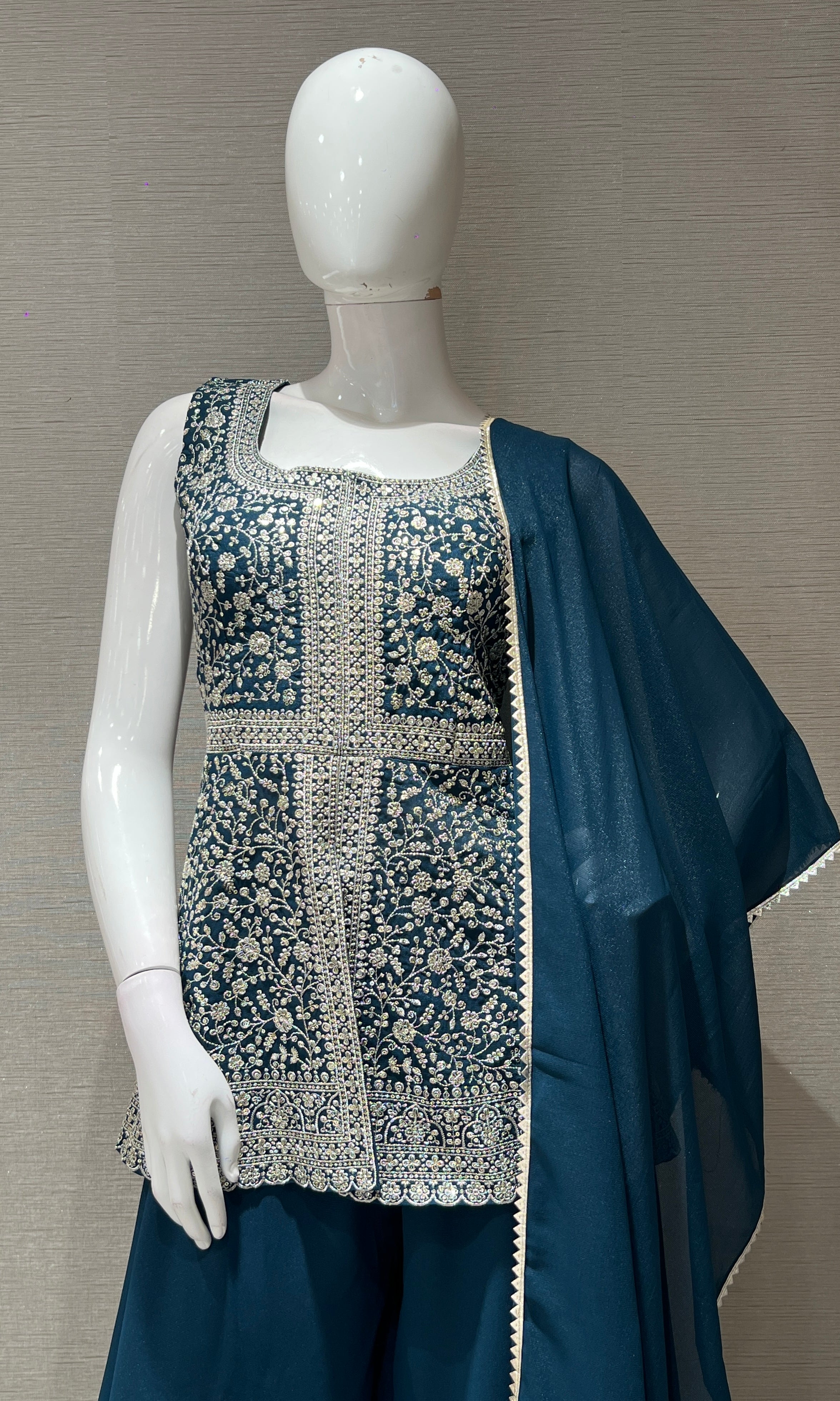 Blue EMBROIDERED PEPUM palazzo SET