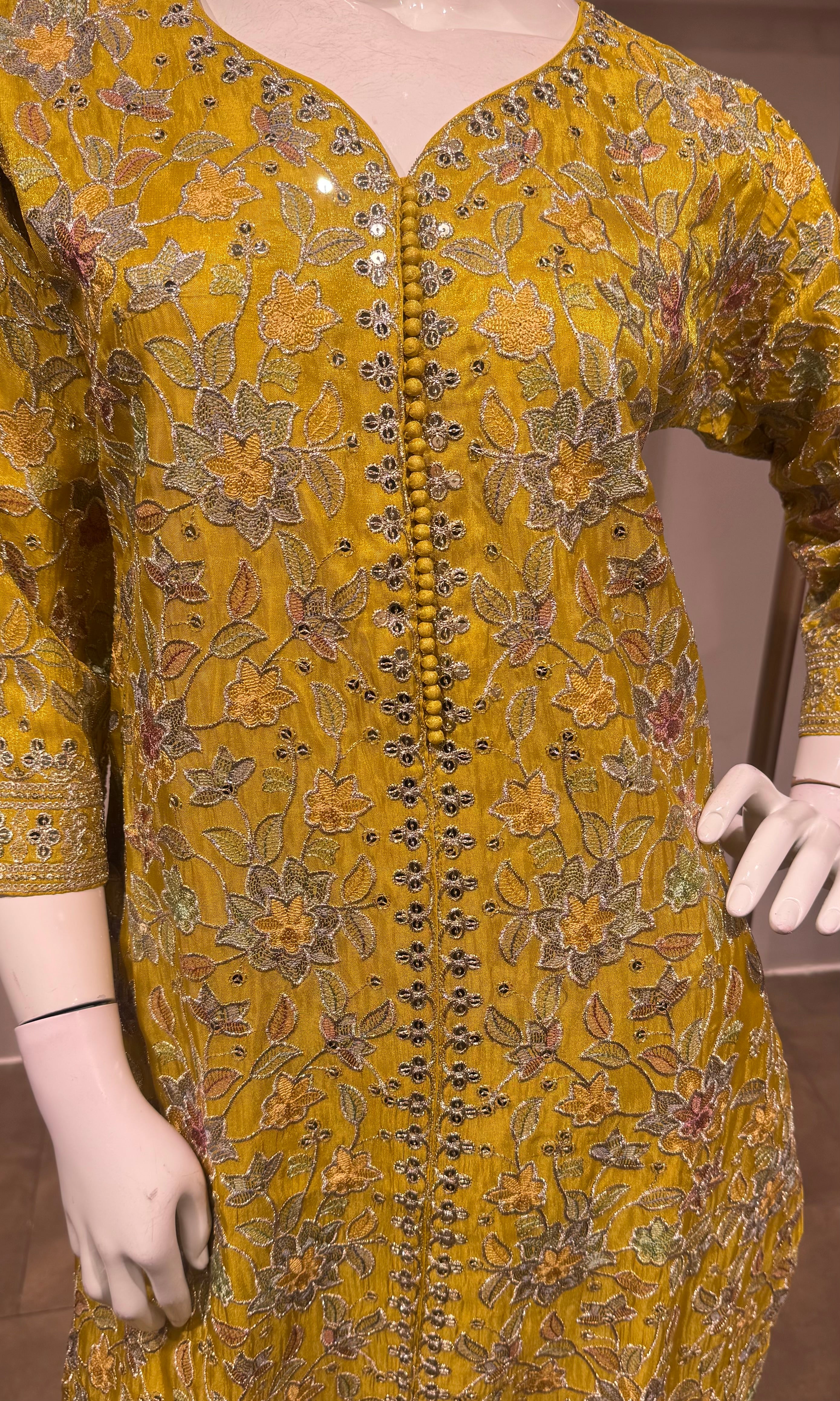Yellow embroidered straight kurta set