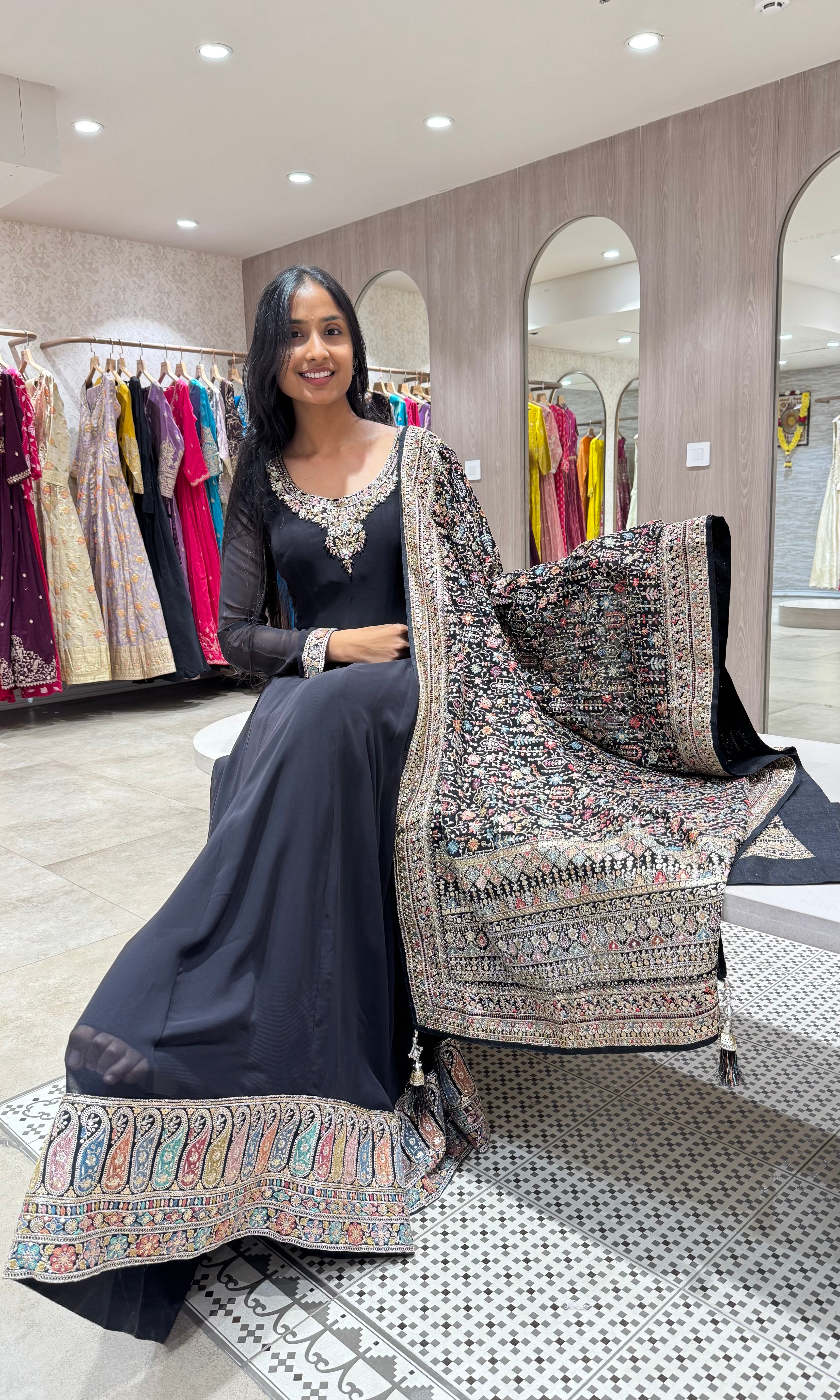 BLACK ETHNIC ANARKALI SET