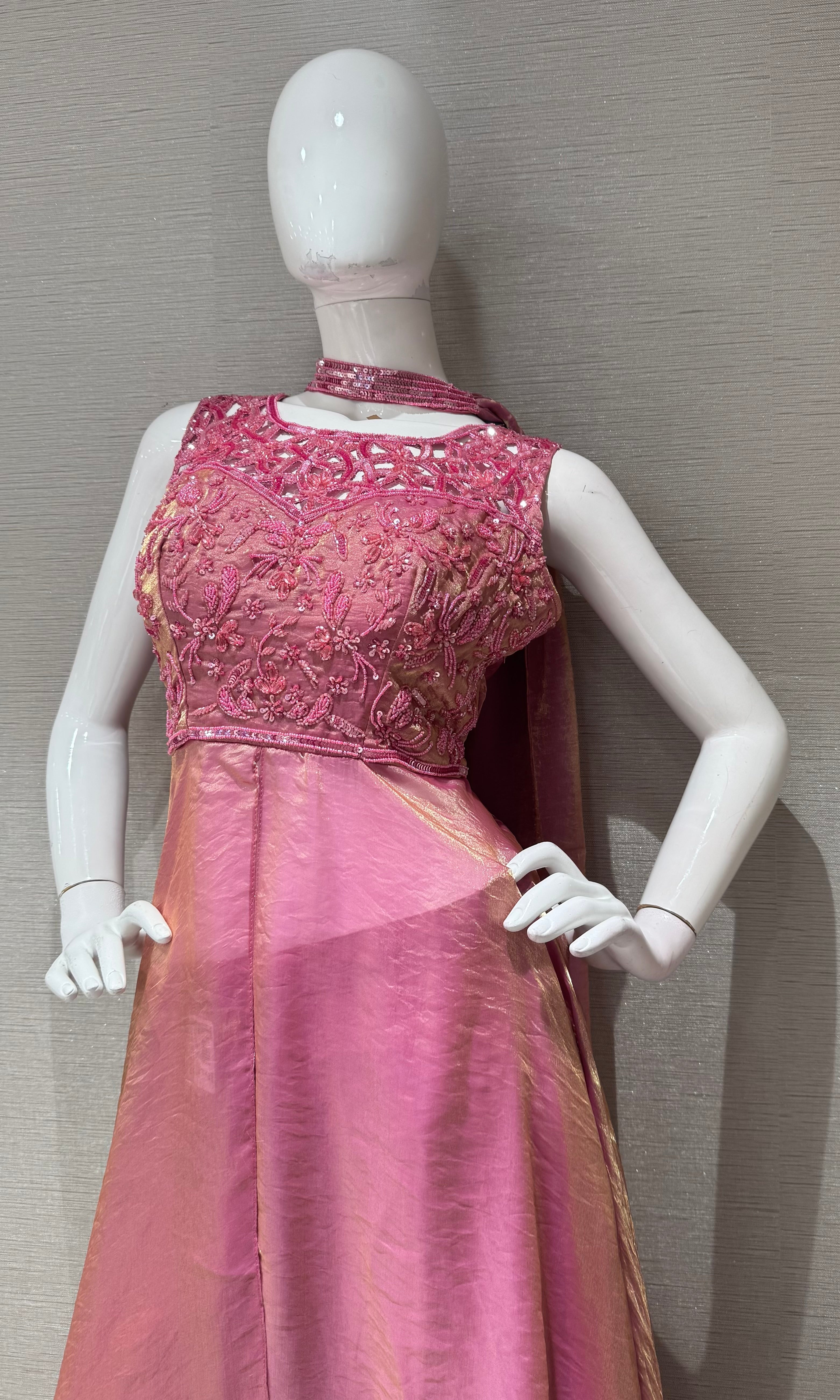 Pink Chiffon Embellished Maxi Palazzo set