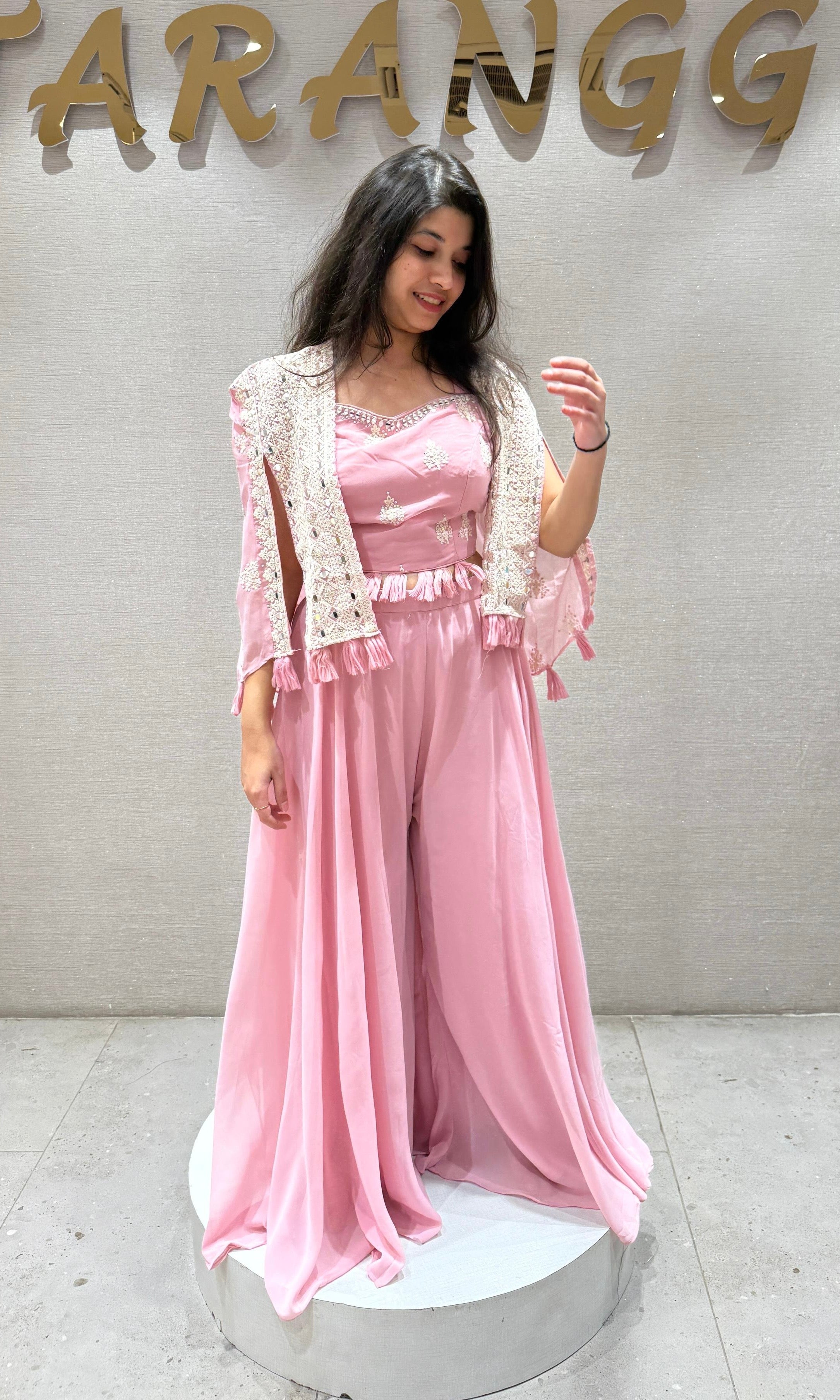 Rose Quartz Embroidered Palazzo Jacket Set