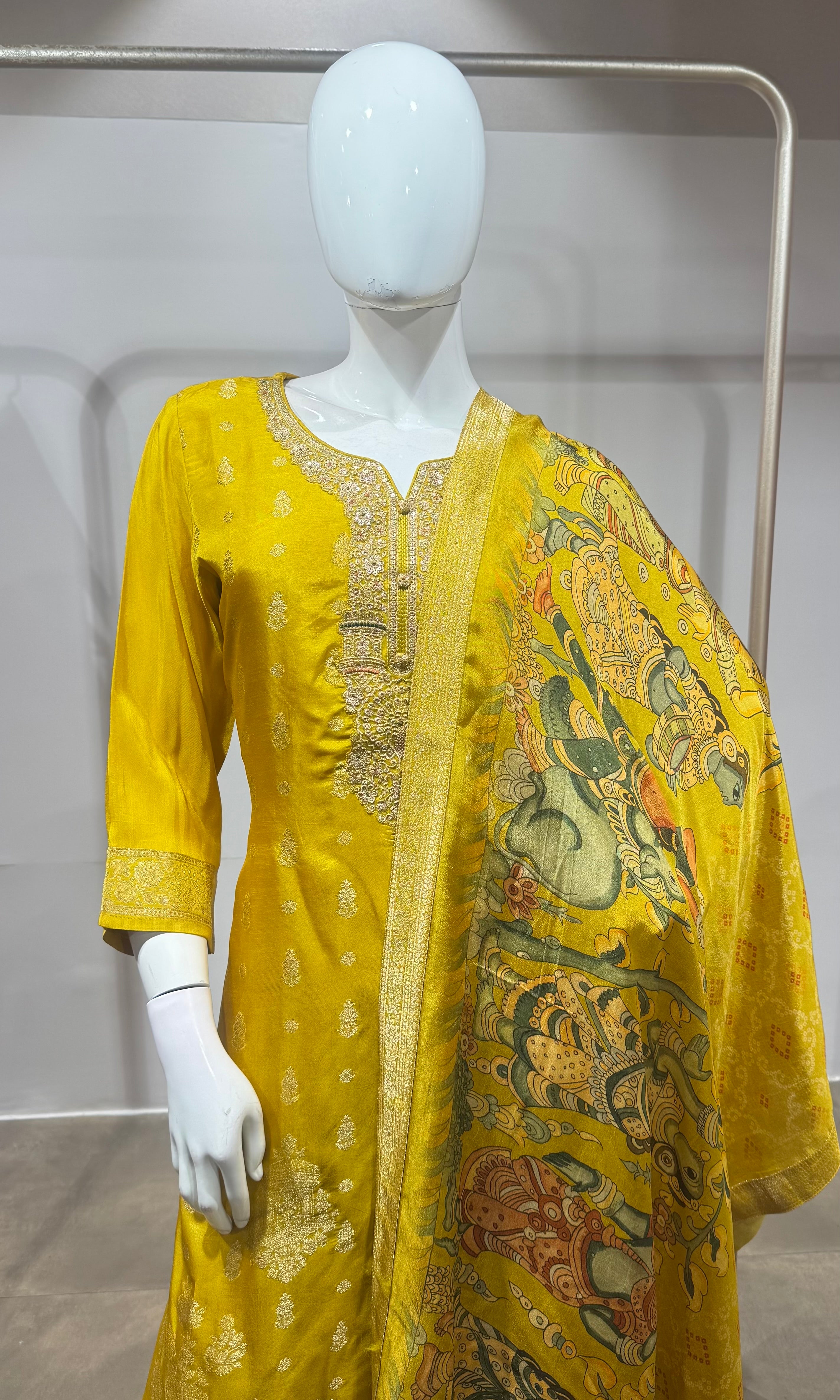 Mustard Yellow Floral Embroidered Kurta Set