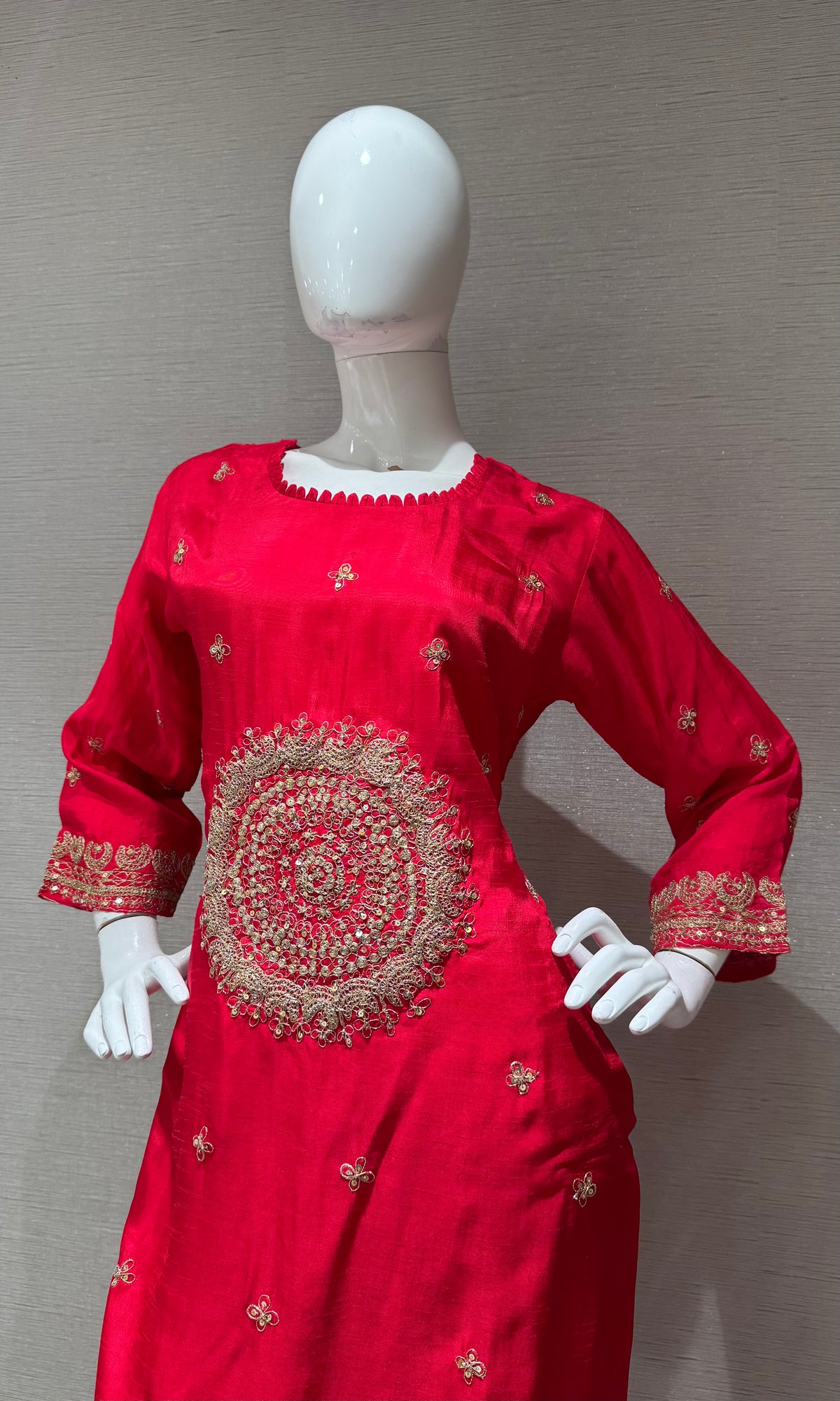 Red Elegance silk Kurta Set with Striped Dupatta