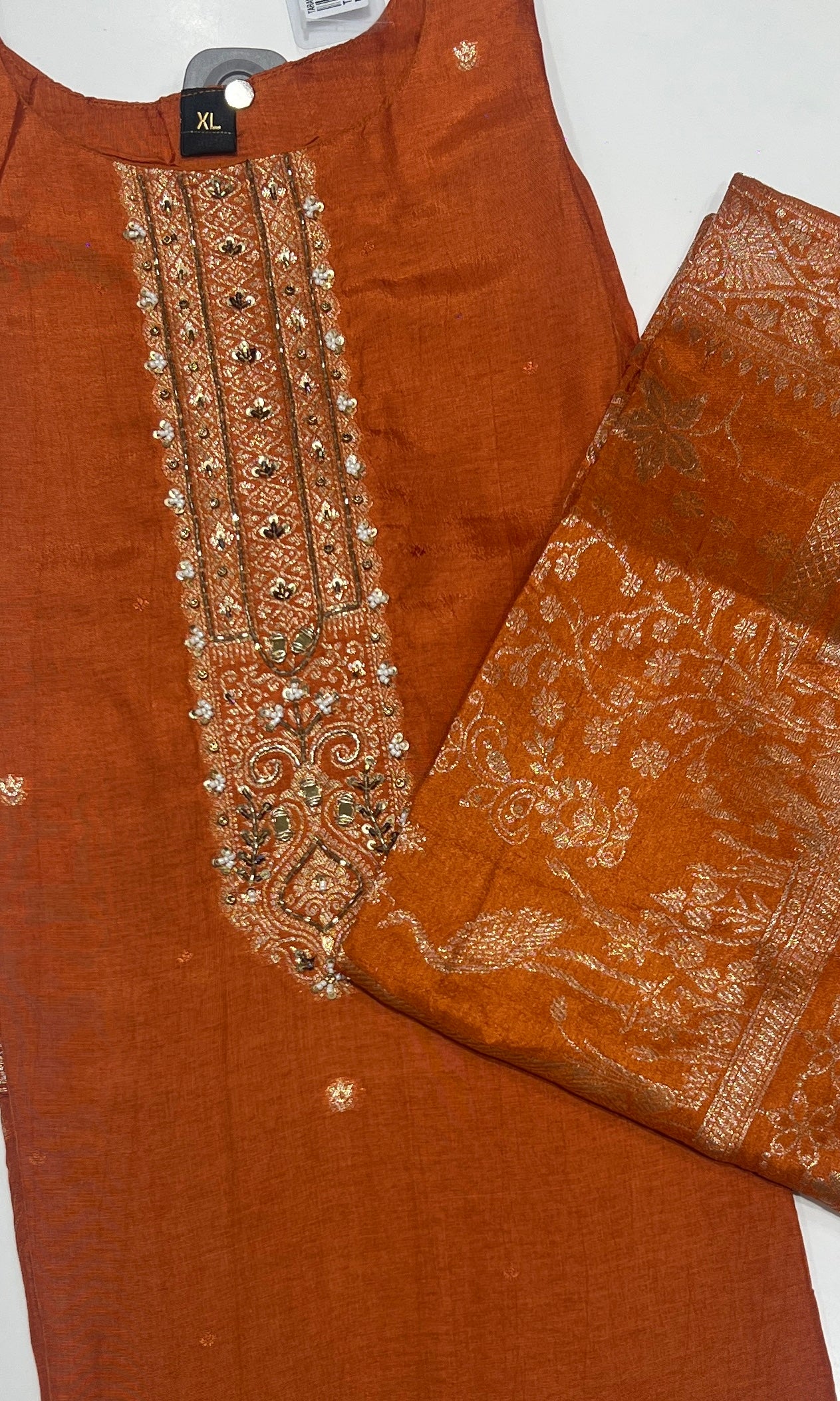 Orange kurta set with Banarasi Dupatta