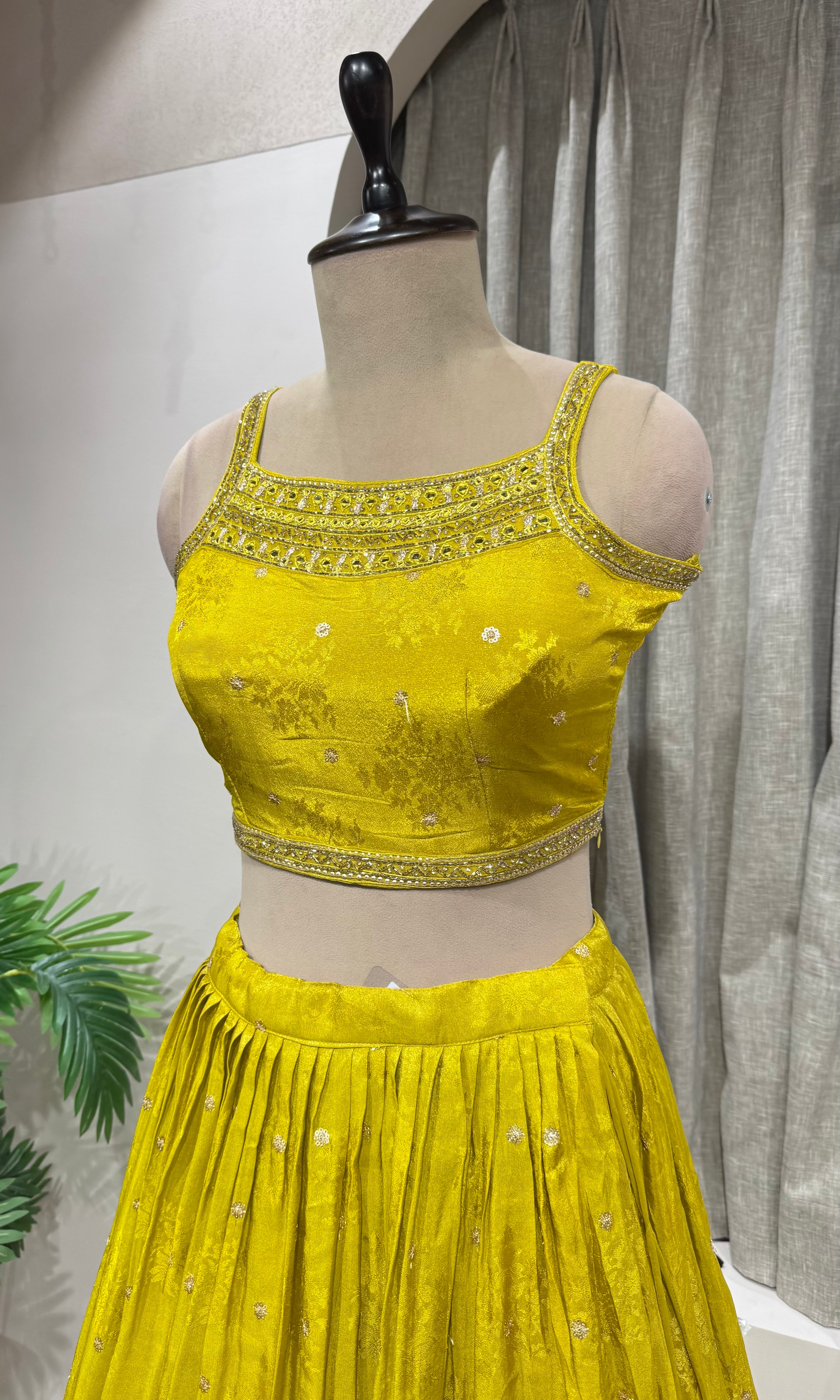 Lime green Georgette Lehenga Set with Net Dupatta