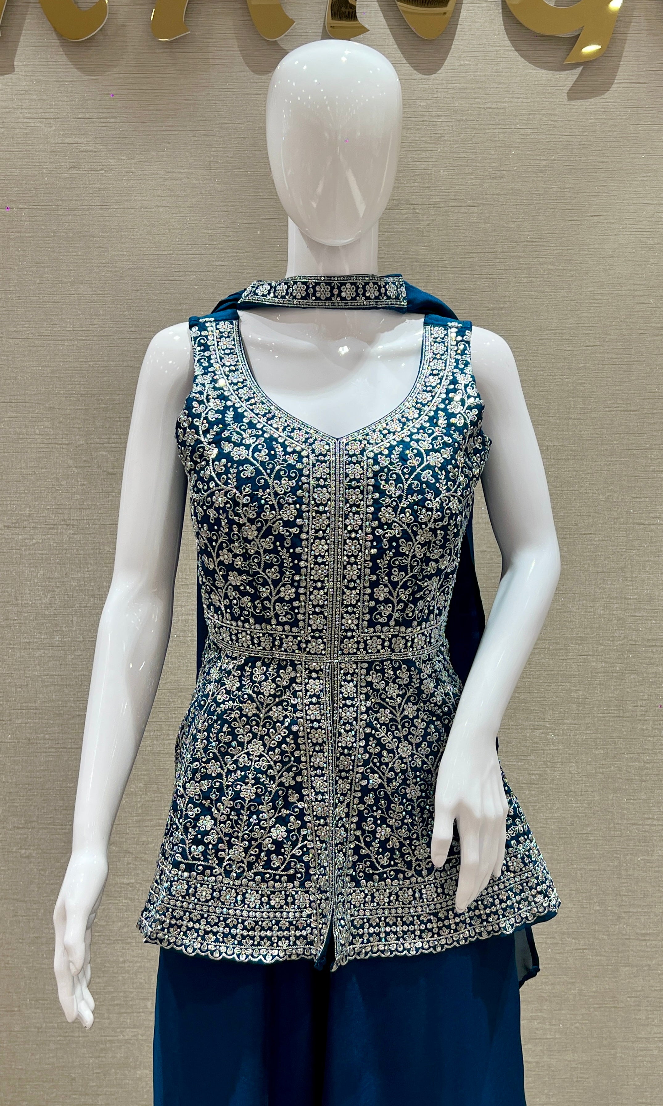 P Blue peplum top with Palazzo and neck duppata
