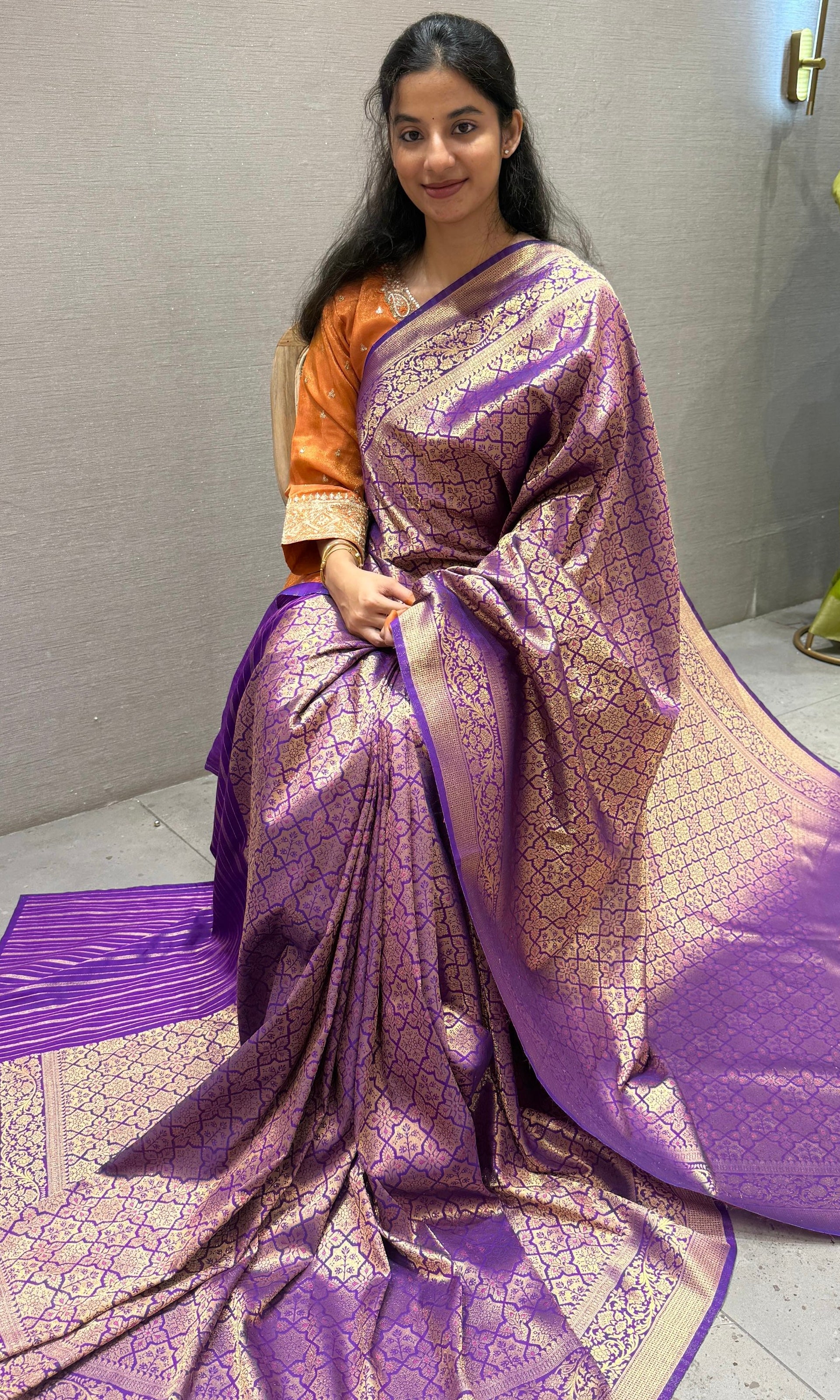 Purple saree with ready blouse