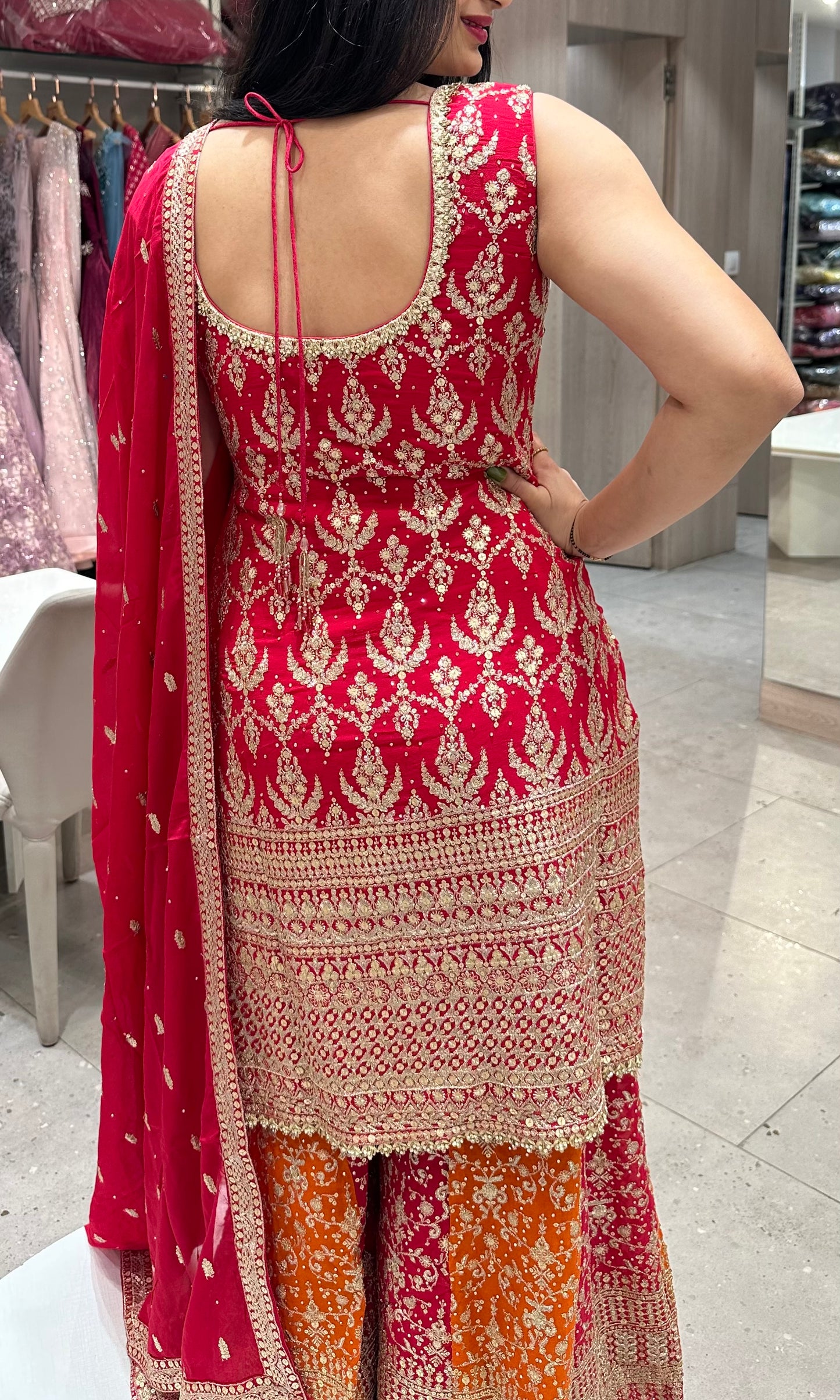 😍 pink designer banaras  dress with palazzo bottom⚜️