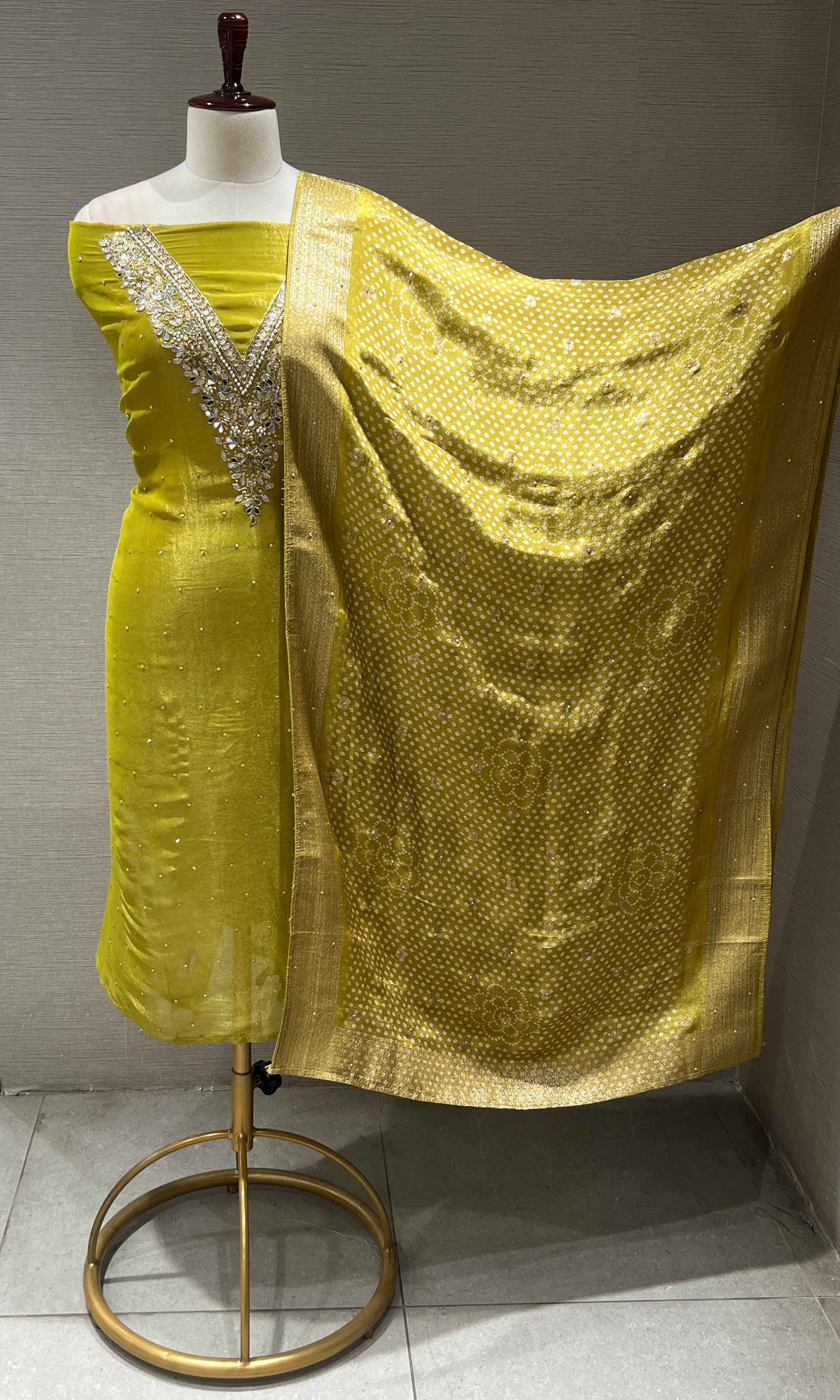 Mehandi green dress material (party wear)