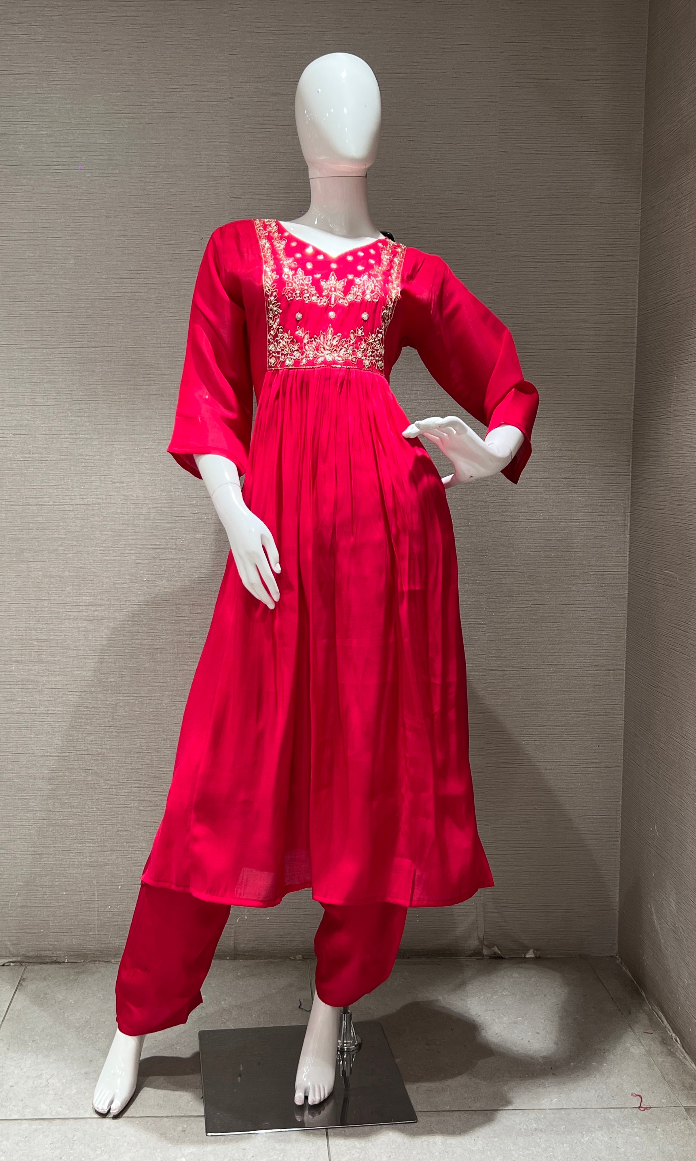 Rani pink MUL CHANDERI kurta set