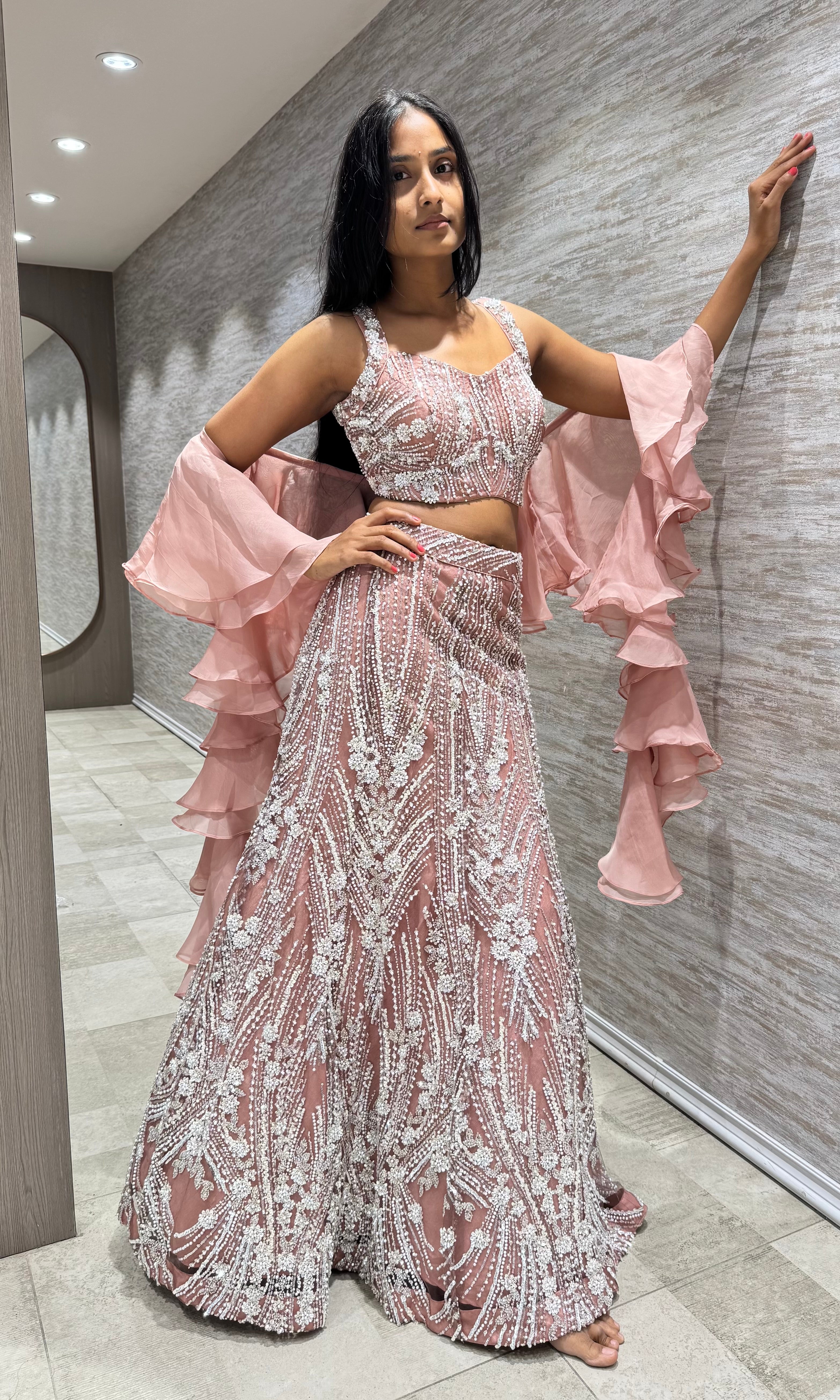 ONION PINK INTRICATE EMBROIDERED LEHENGA