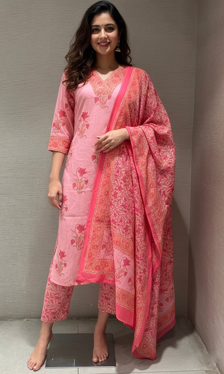 Baby pink FLORAL PRINT kurta set