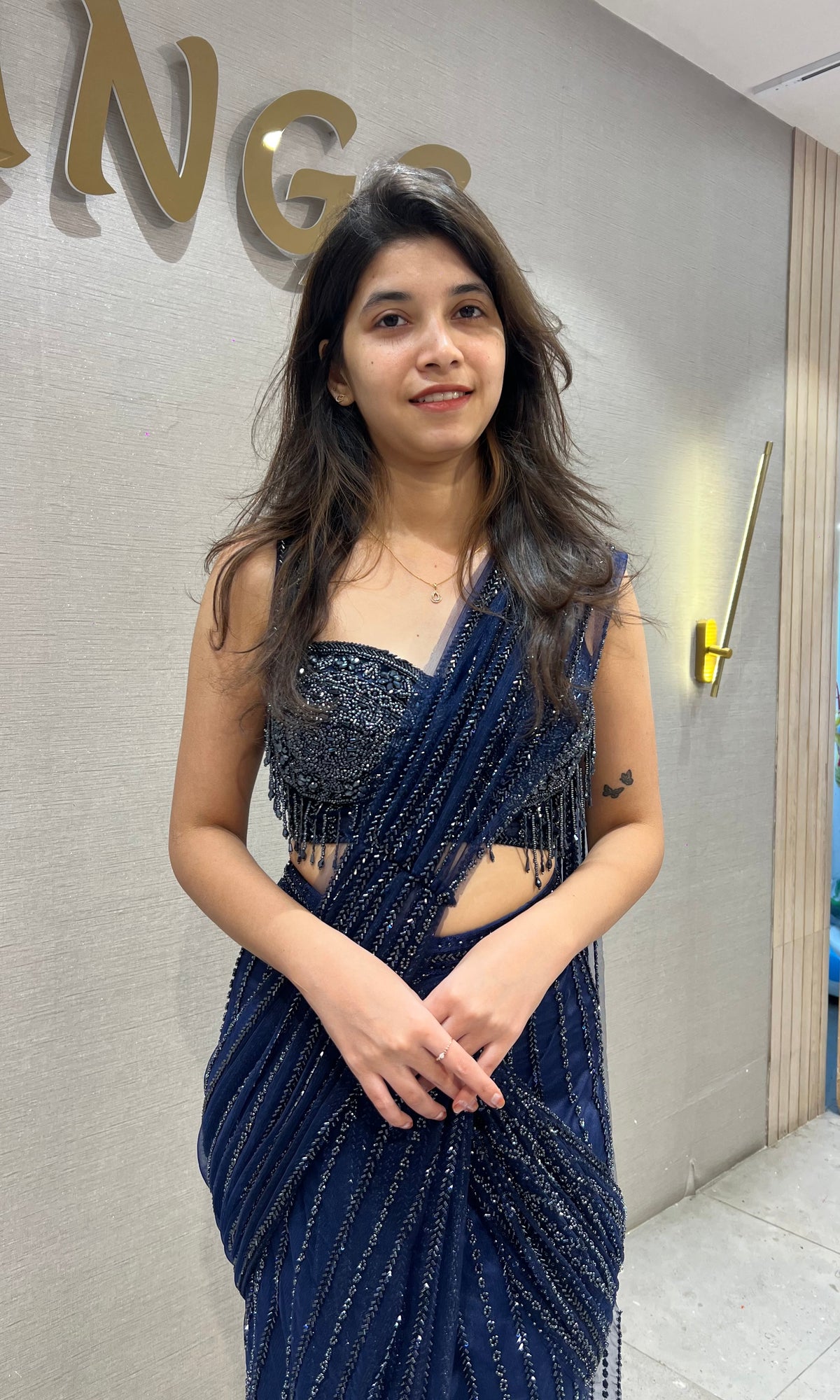 Navy Blue Embellished Saree with Corset Blouse