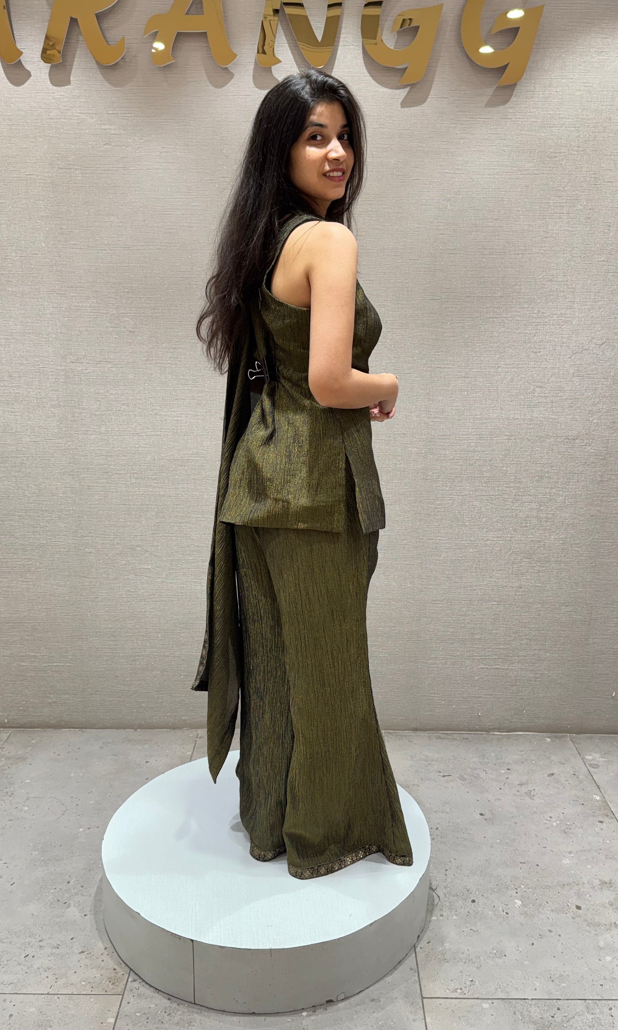 green Printed Floral V Neck SHARARA SET