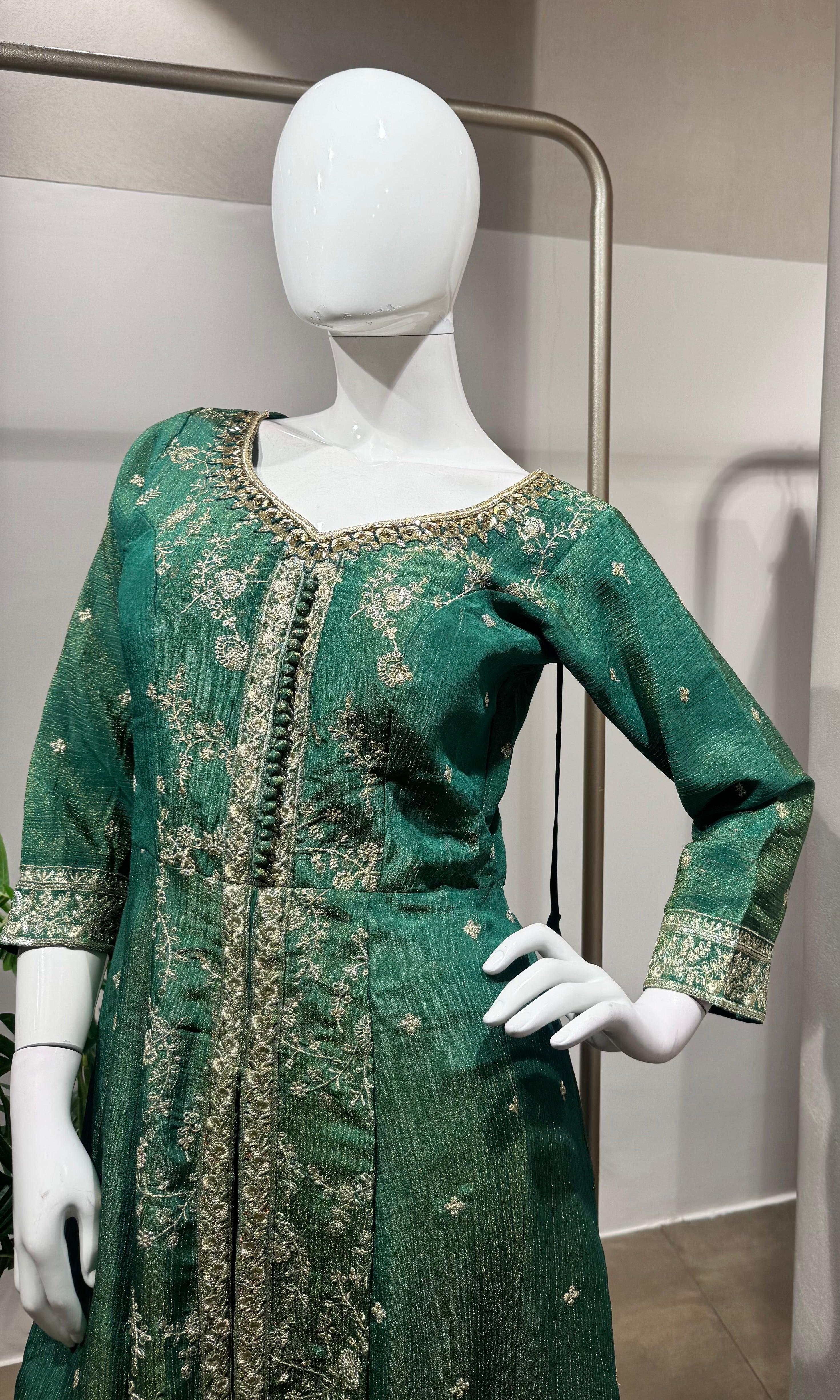 Green Embroidered Anarkali PALAZZO Set