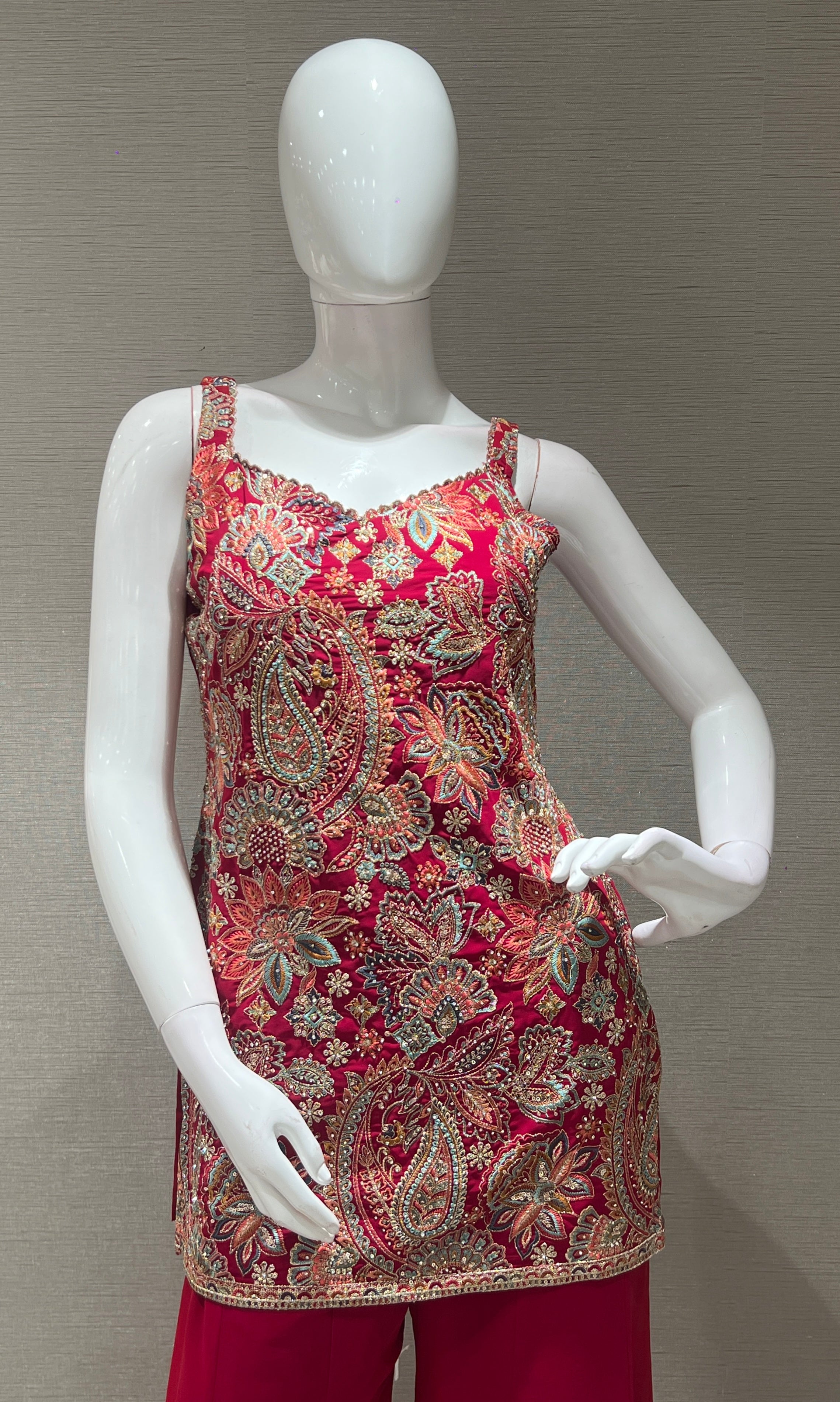 Rani pink Embellished short peplum palazzo set