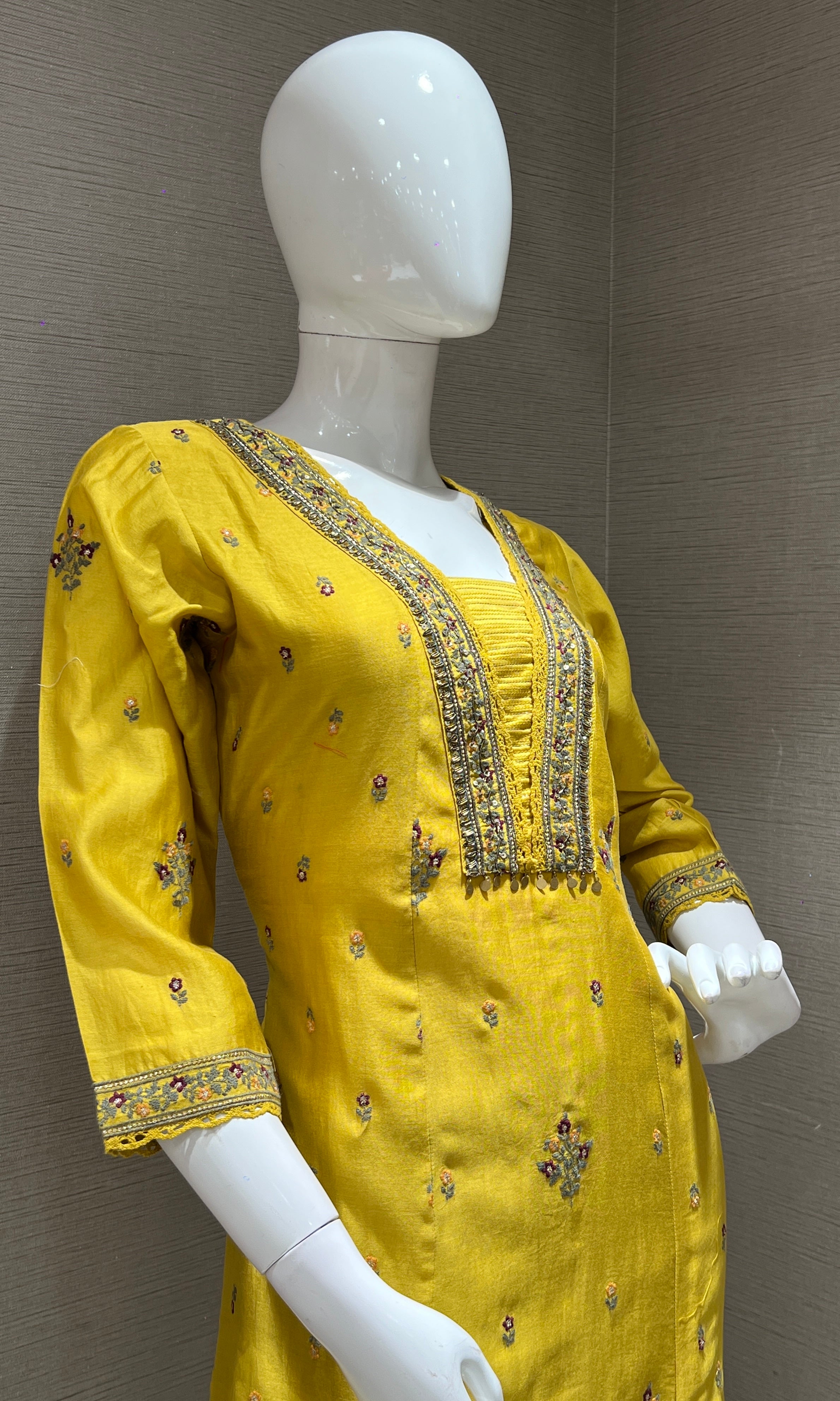 Mustard Yellow Embroidered Kurta Set