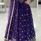 💜Purple georgette long dress with gold detailing and net dupatta💜