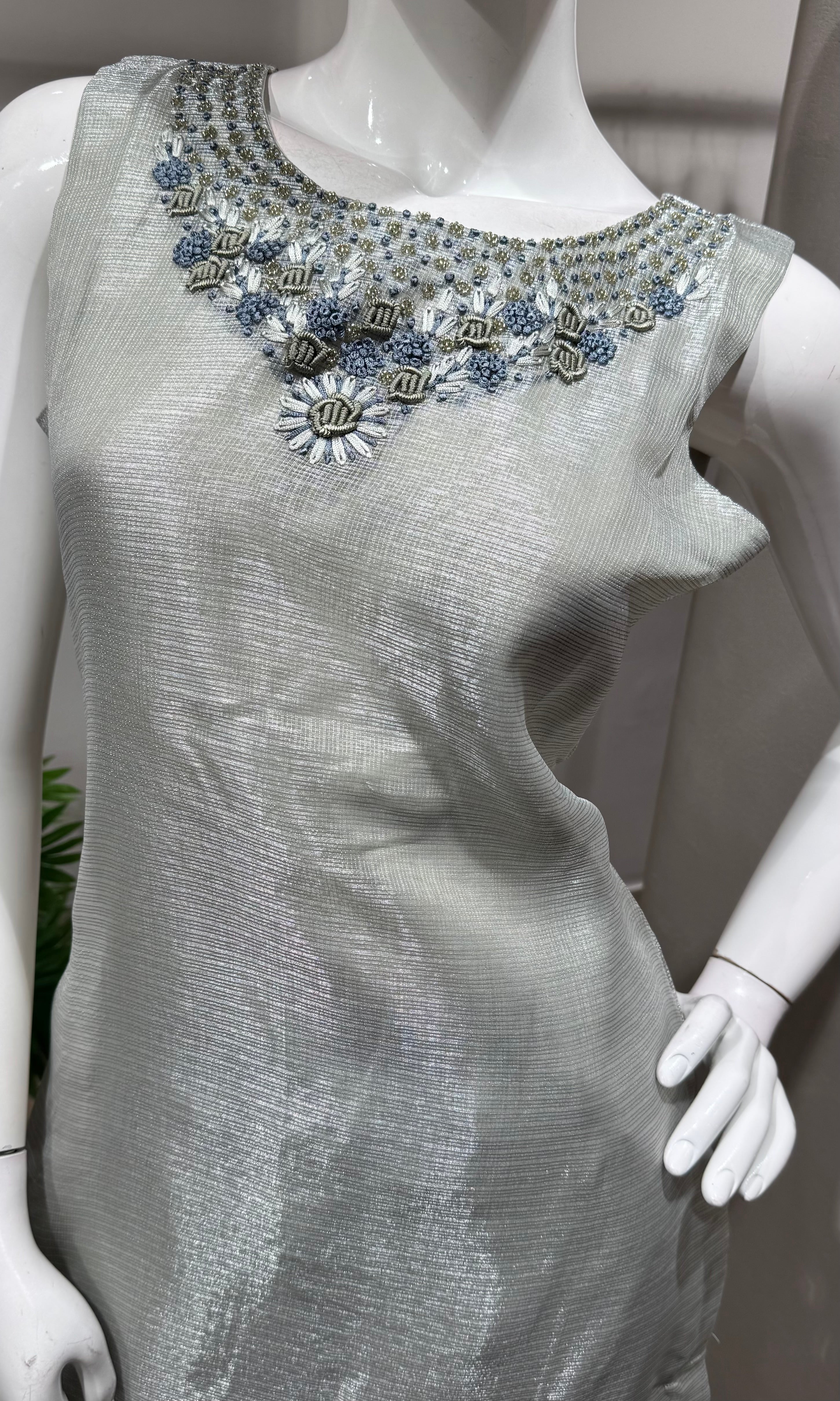 Grey Embroidered Chanderi Salwar KURTA Set