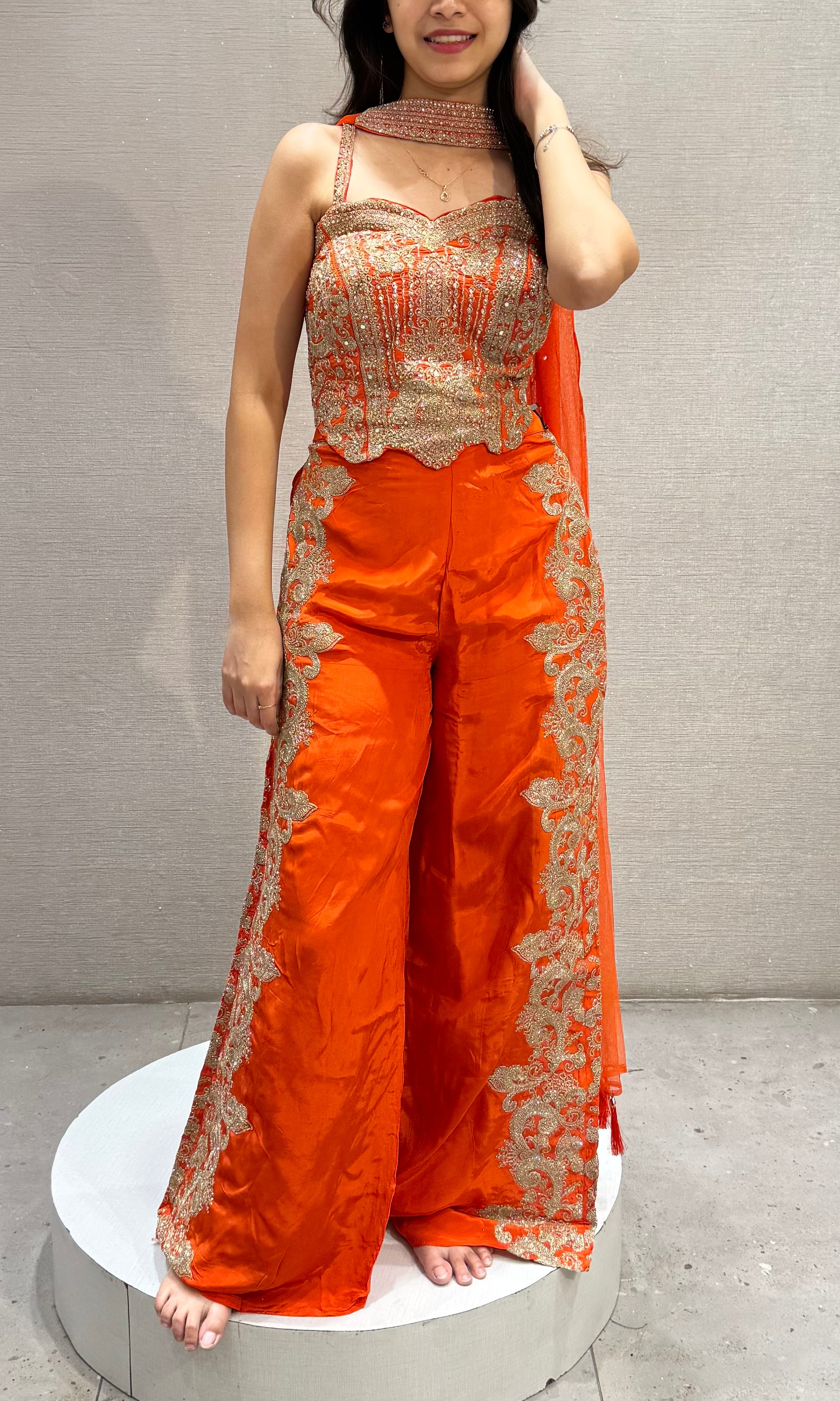 Orange golden Indo Western palazzo set