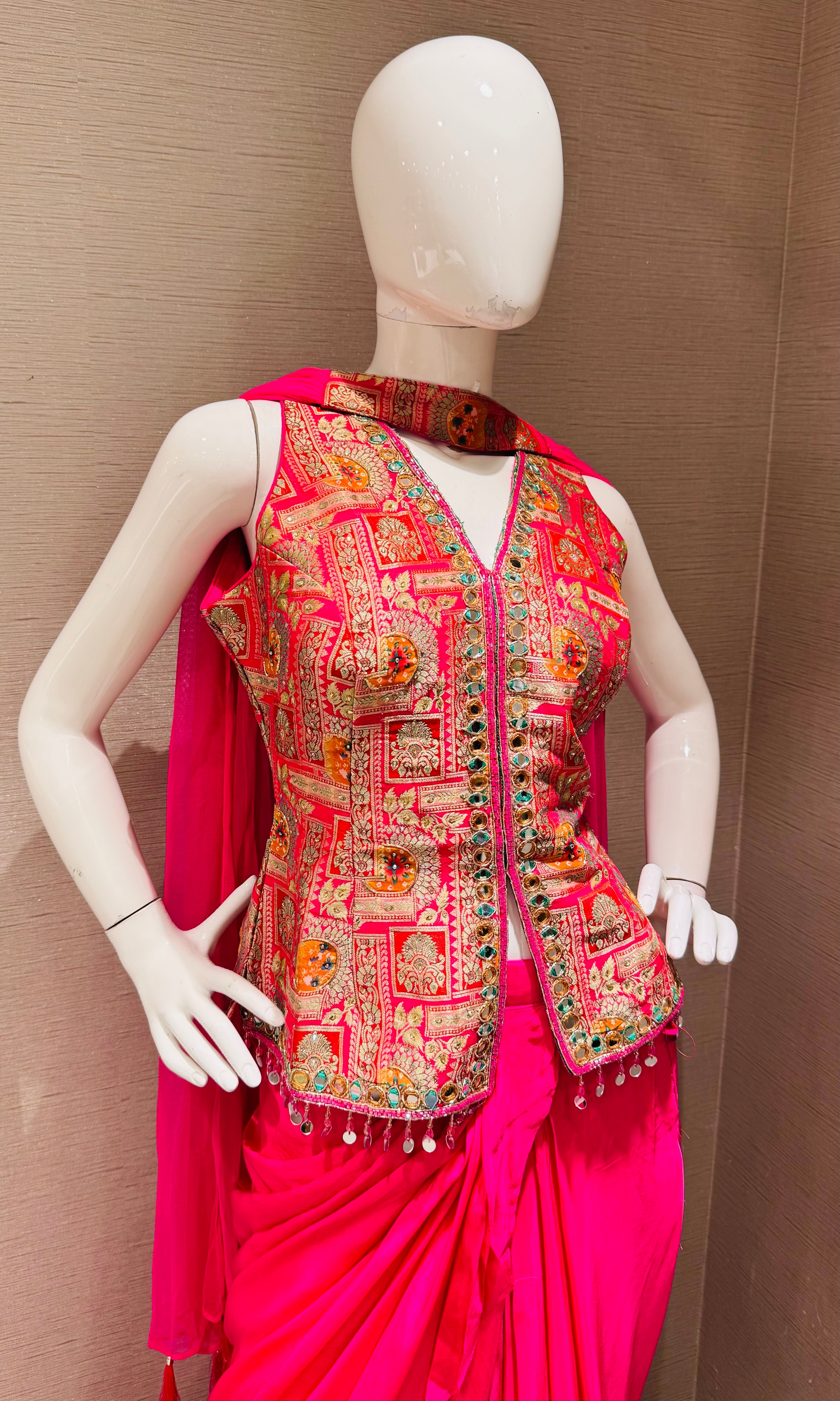 Fuchsia Pink Draped Skirt with Corset blouse