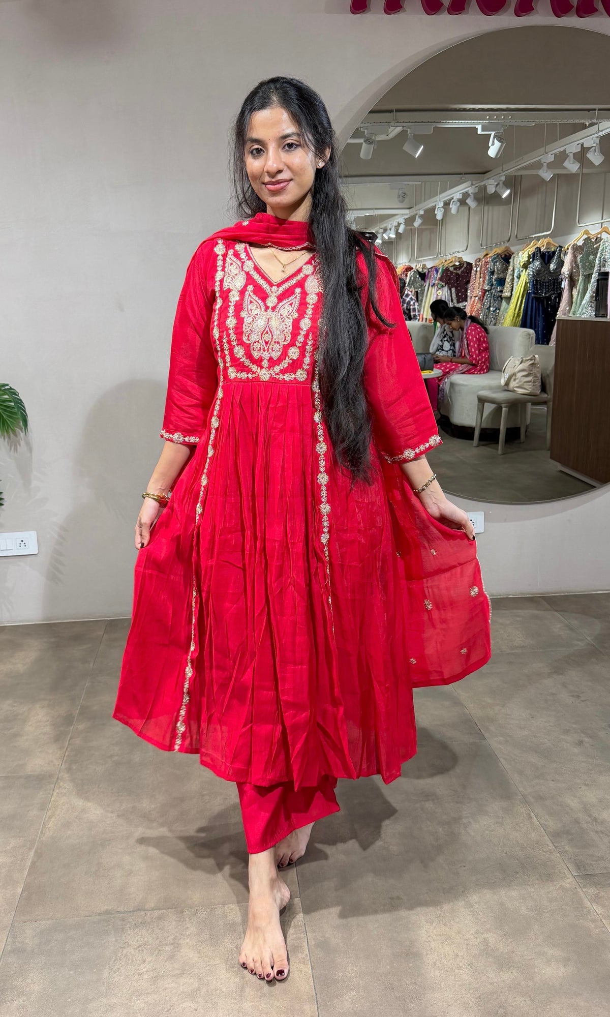 Rani Embroidered A line Kurta Set with Dupatta