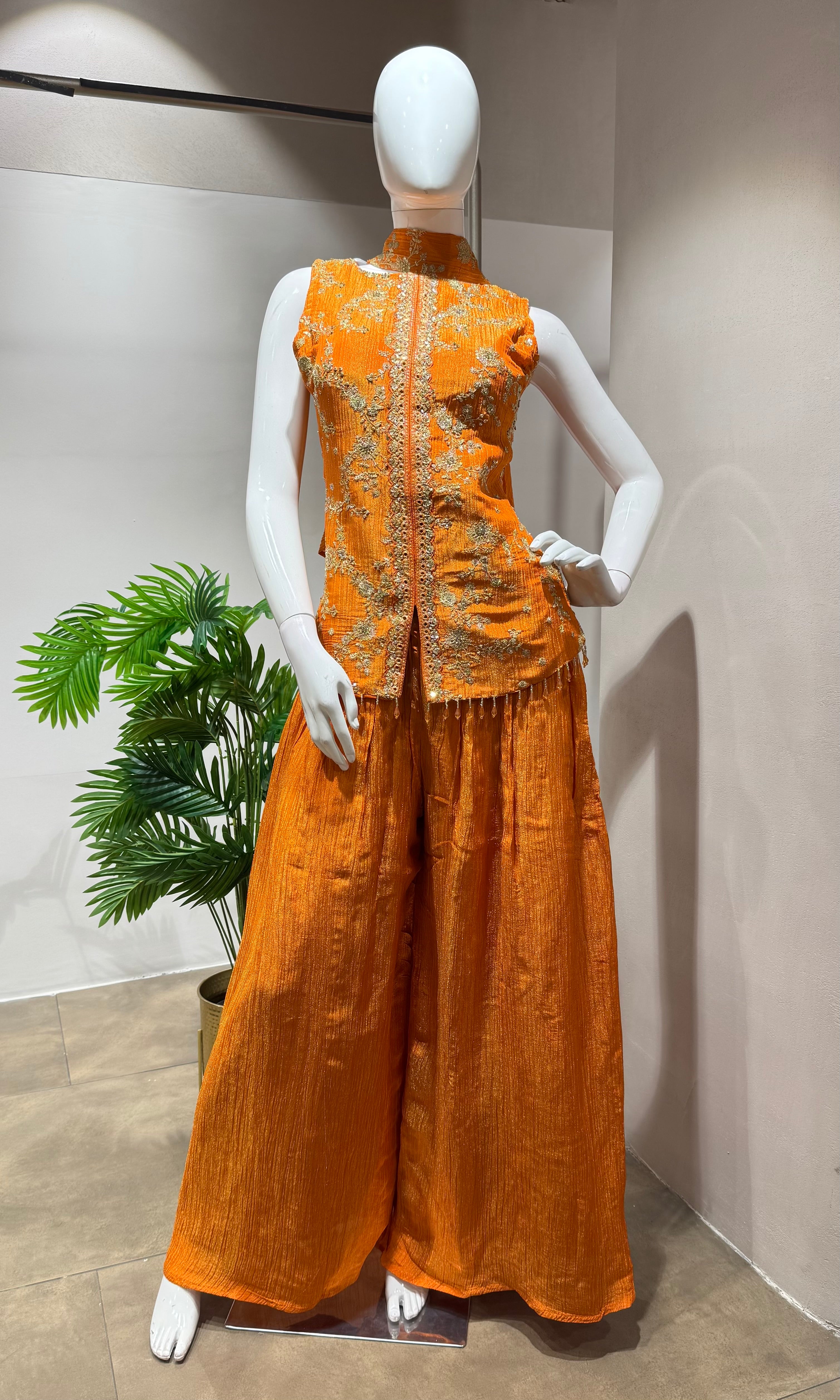 ORANGE GOLDEN ETHNIC PALAZZO SET