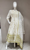 Mehendi Green printed anarkali Kurta set with dupatta