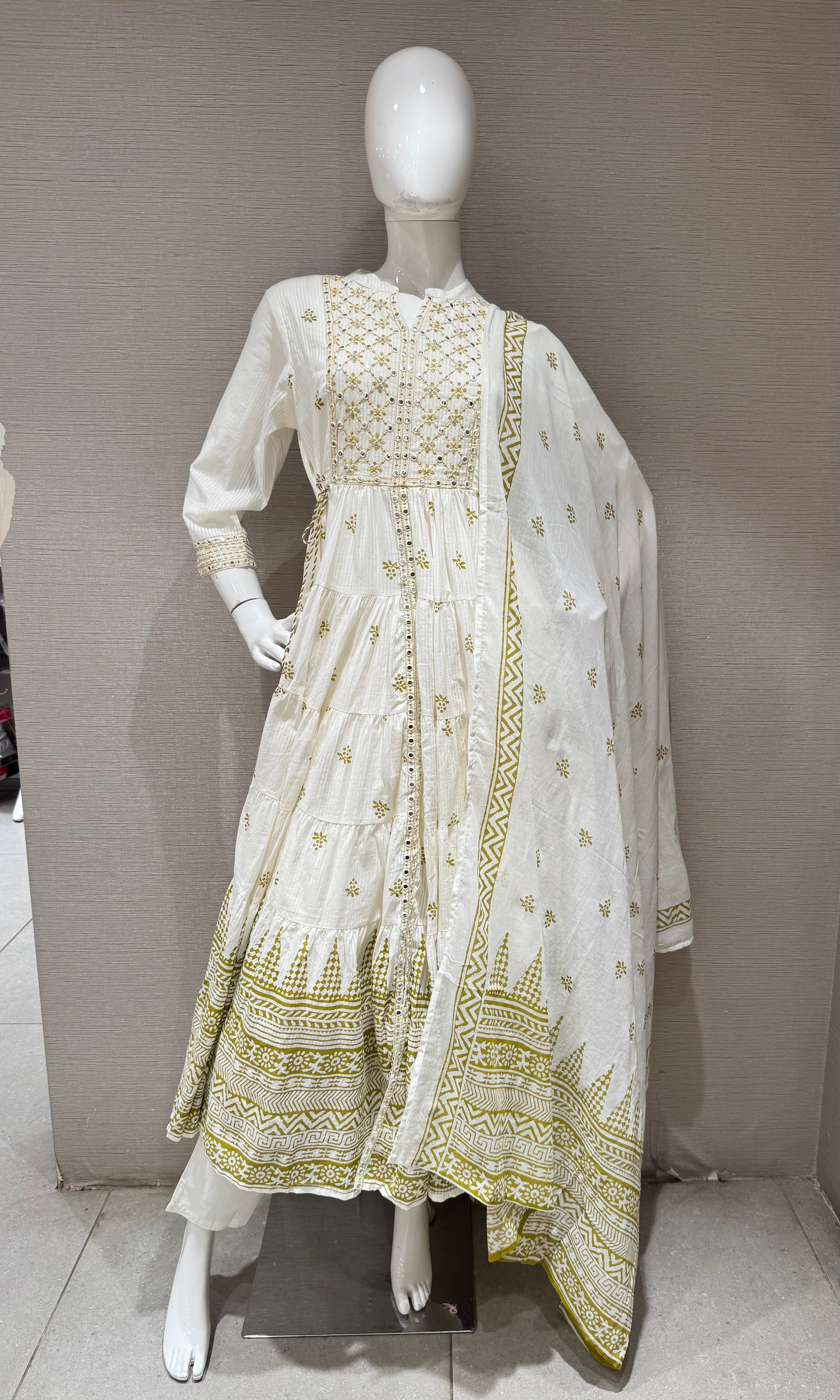 Green printed anarkali set with dupatta