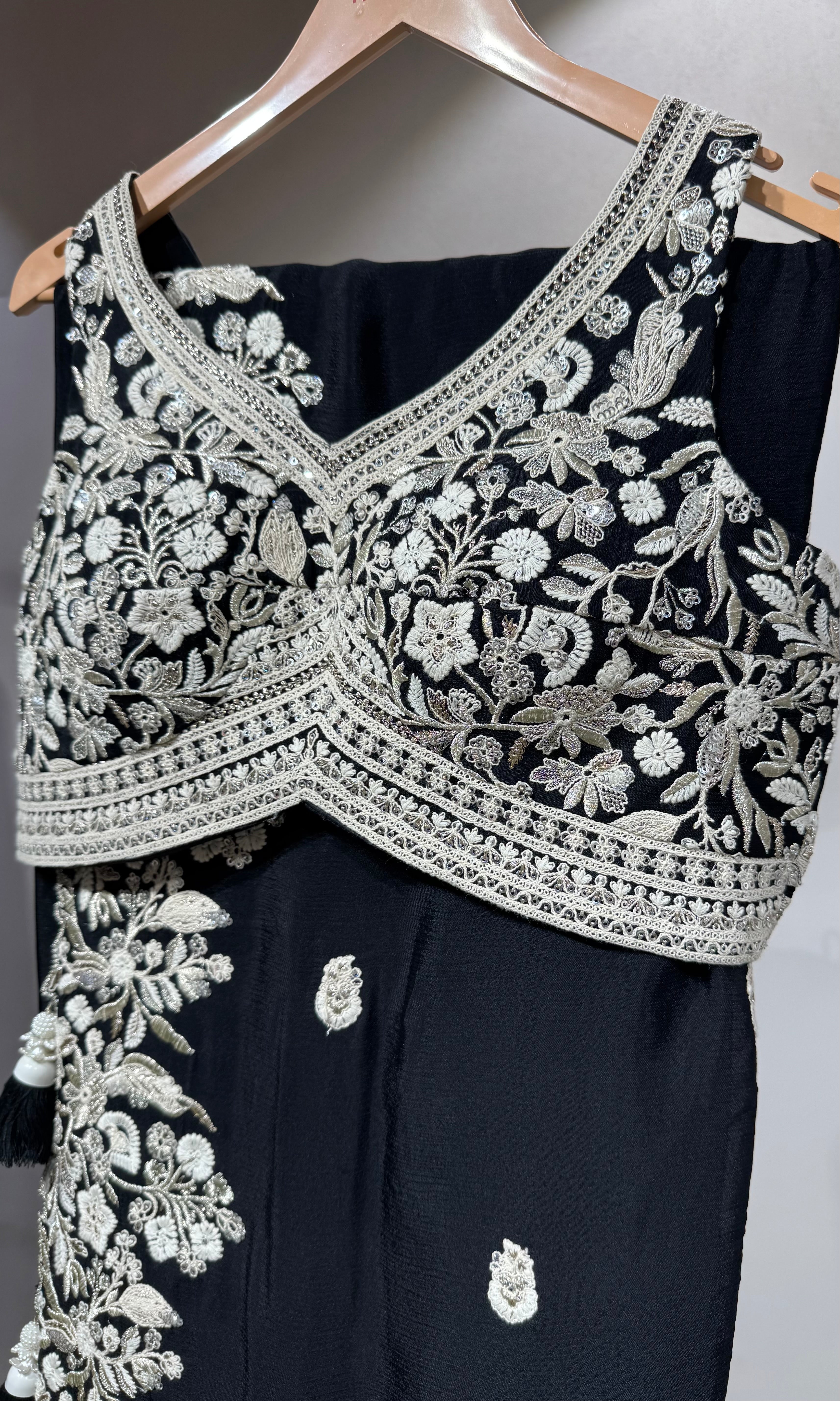 Black saree with EMBROIDERED blouse