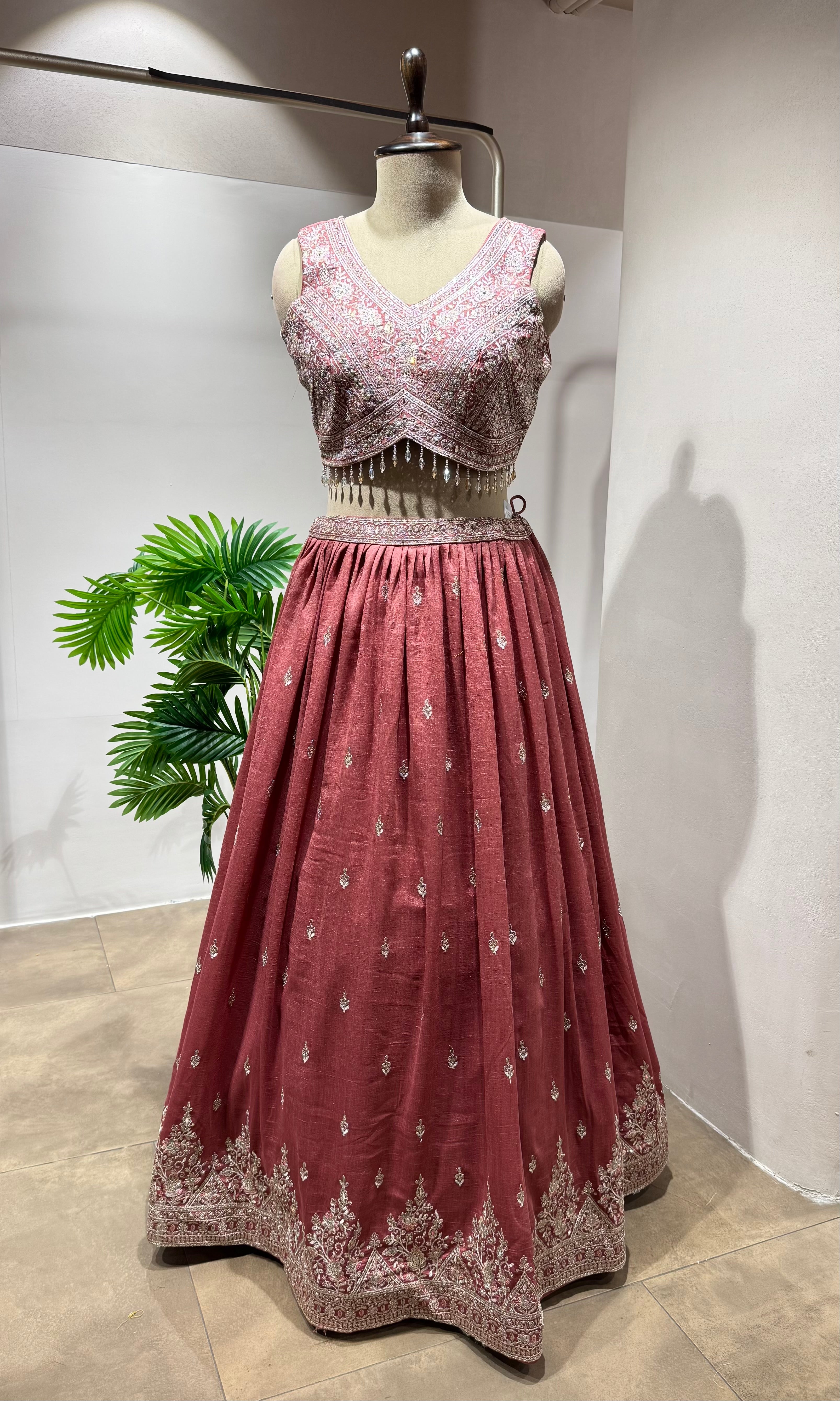 Onion pink Lehenga with Embroidered Blouse