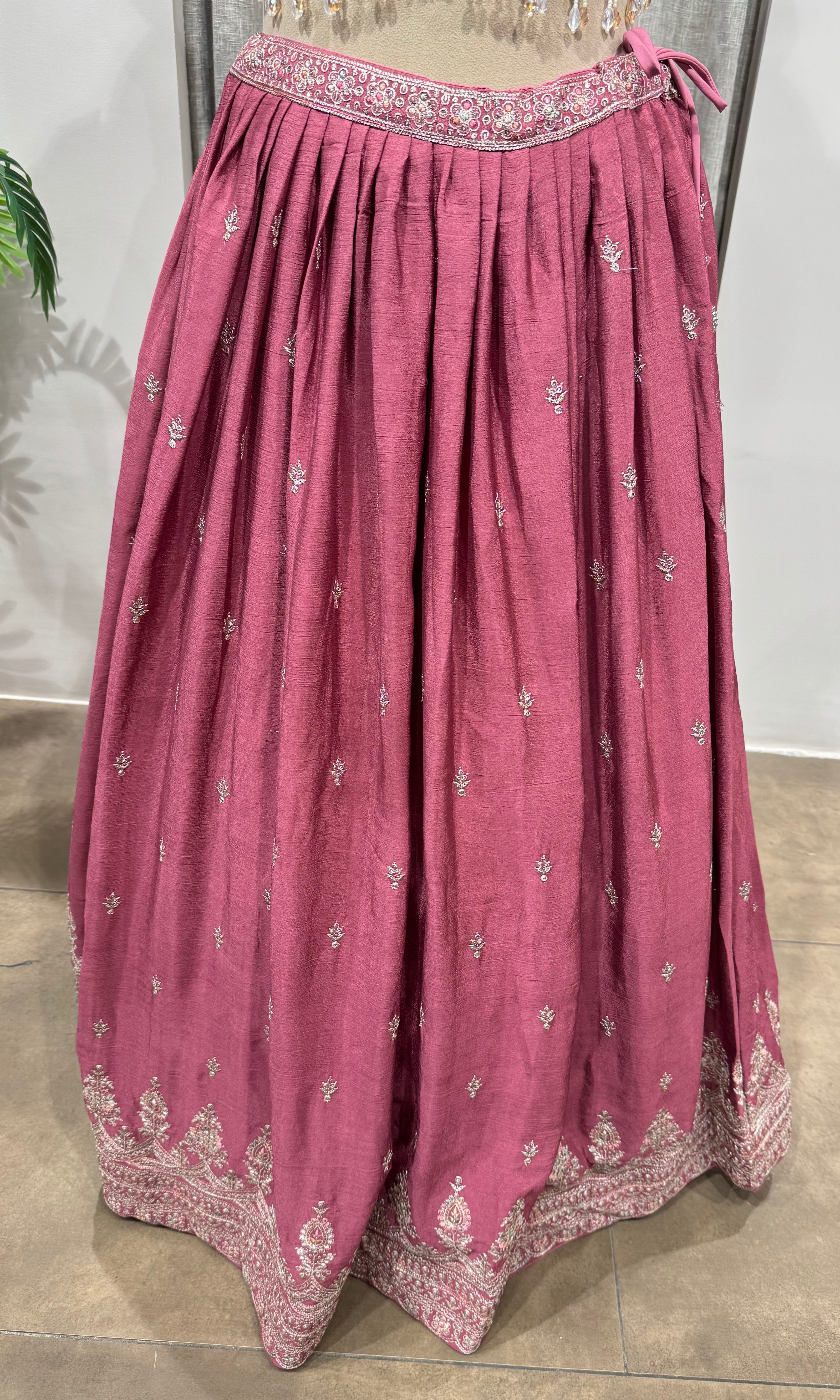 PINK Flared Lehenga Choli with Border Embroidery