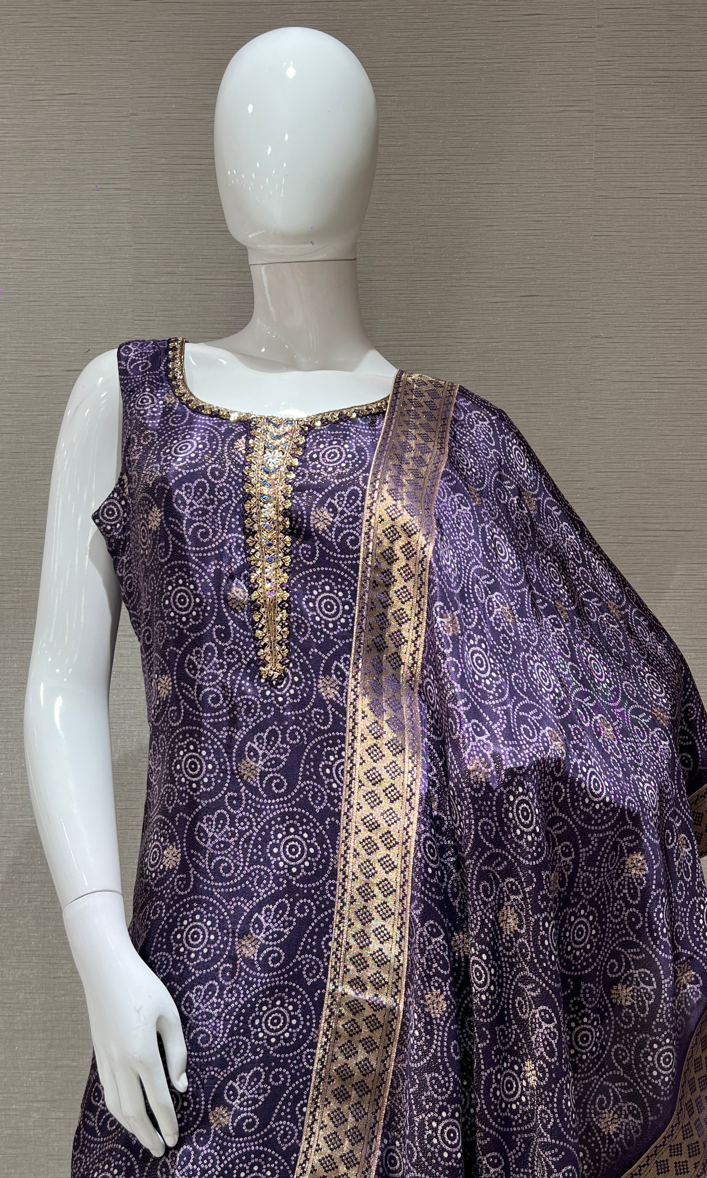 Purple kurta set with Gold Border