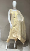 Cream kurta set with striped dupatta