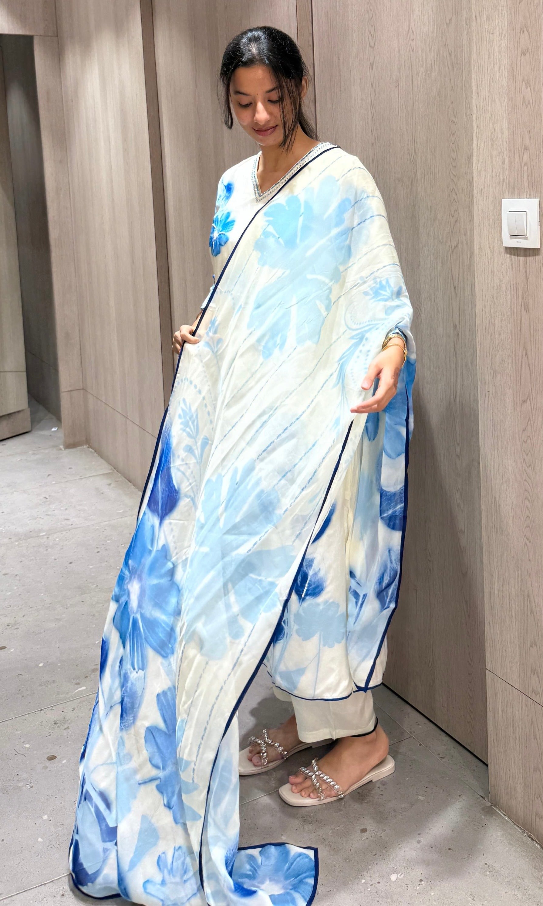 cream floral printed kurta set