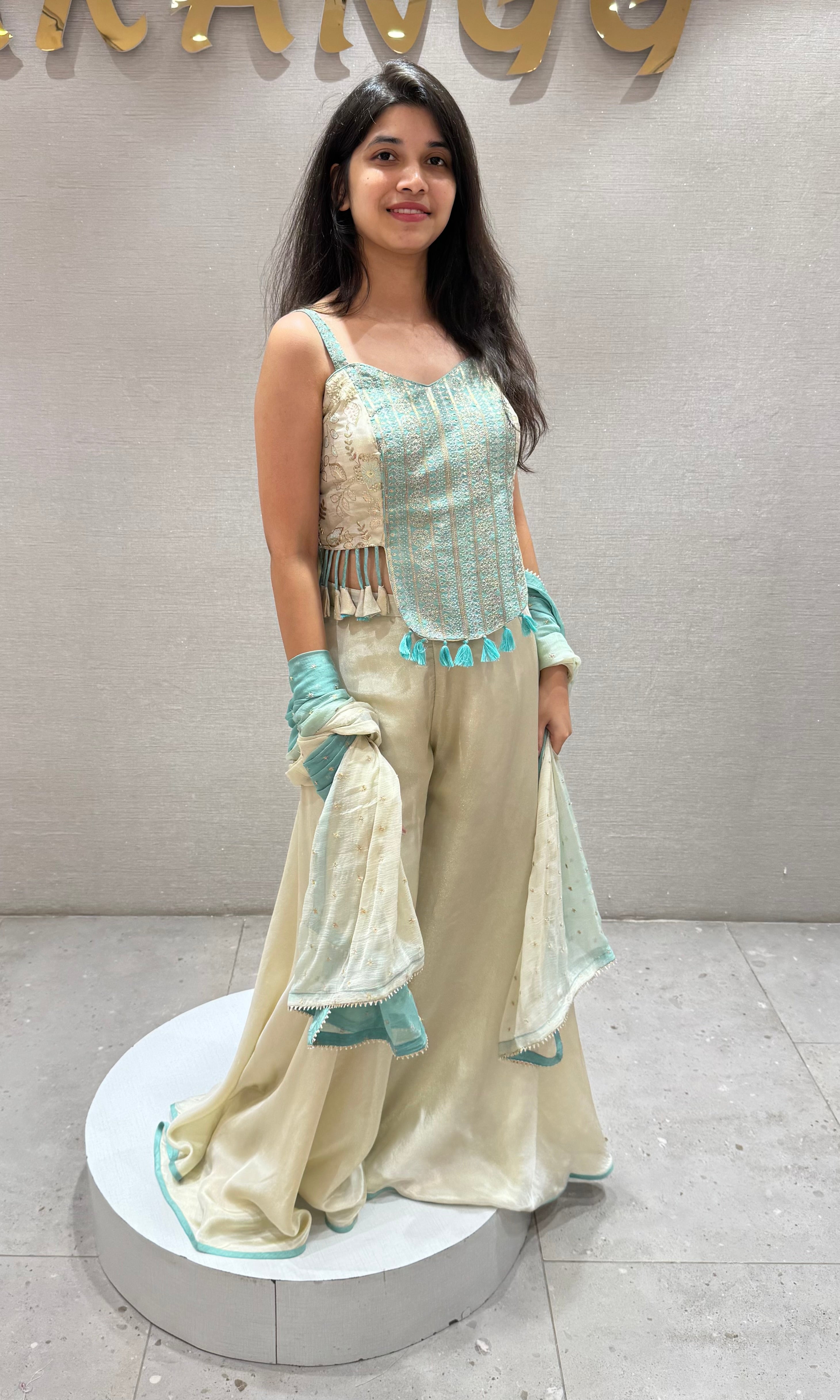 Half white AND BLUE palazzo SET