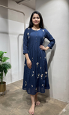 Navy Blue Pleated Cotton Kurta